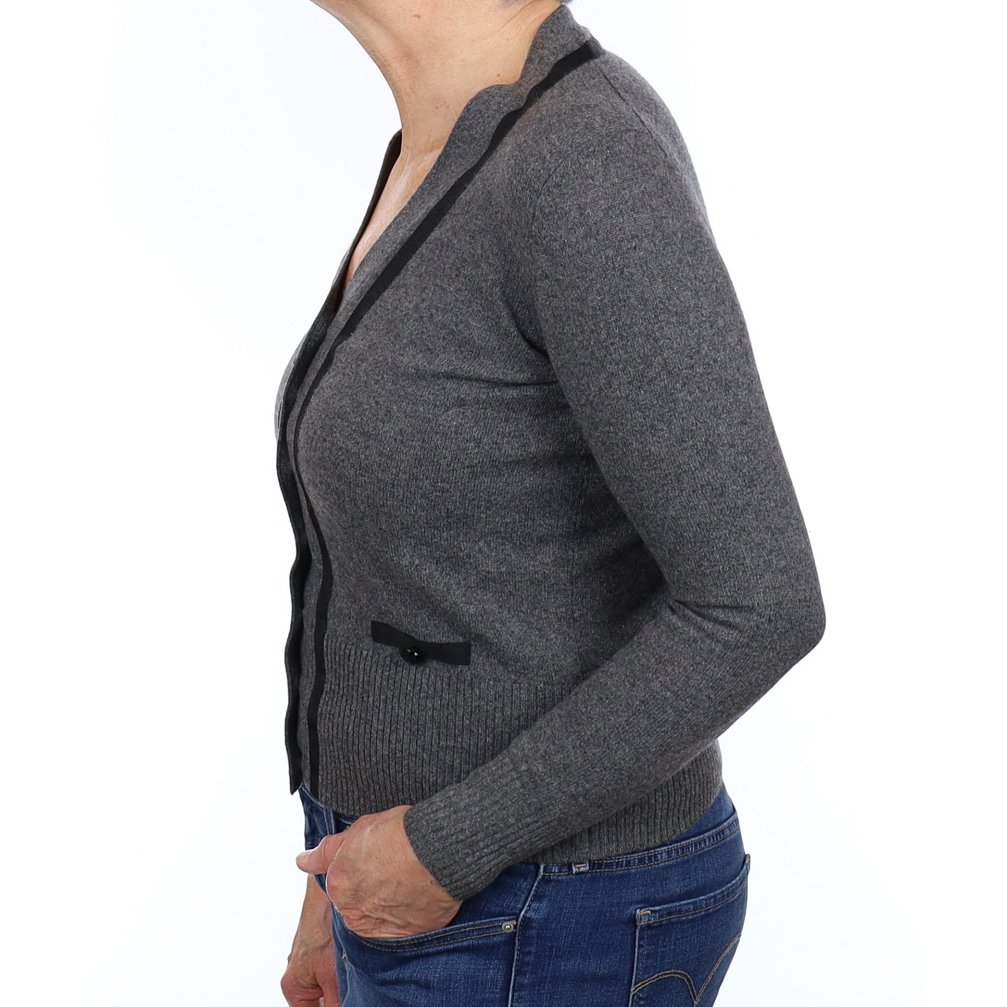 Ash Grey Cashmere Neck Cardigan Medium