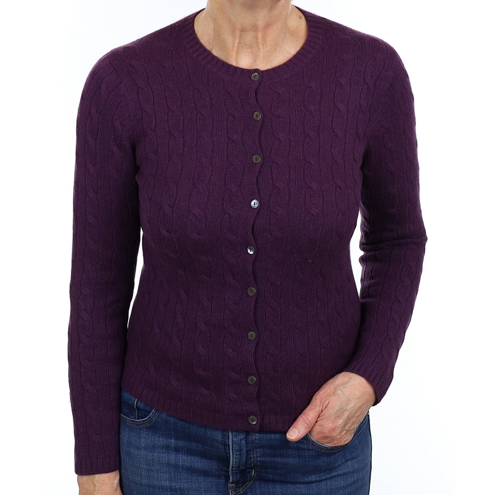Grape Purple Cashmere Crew Neck Cardigan Medium