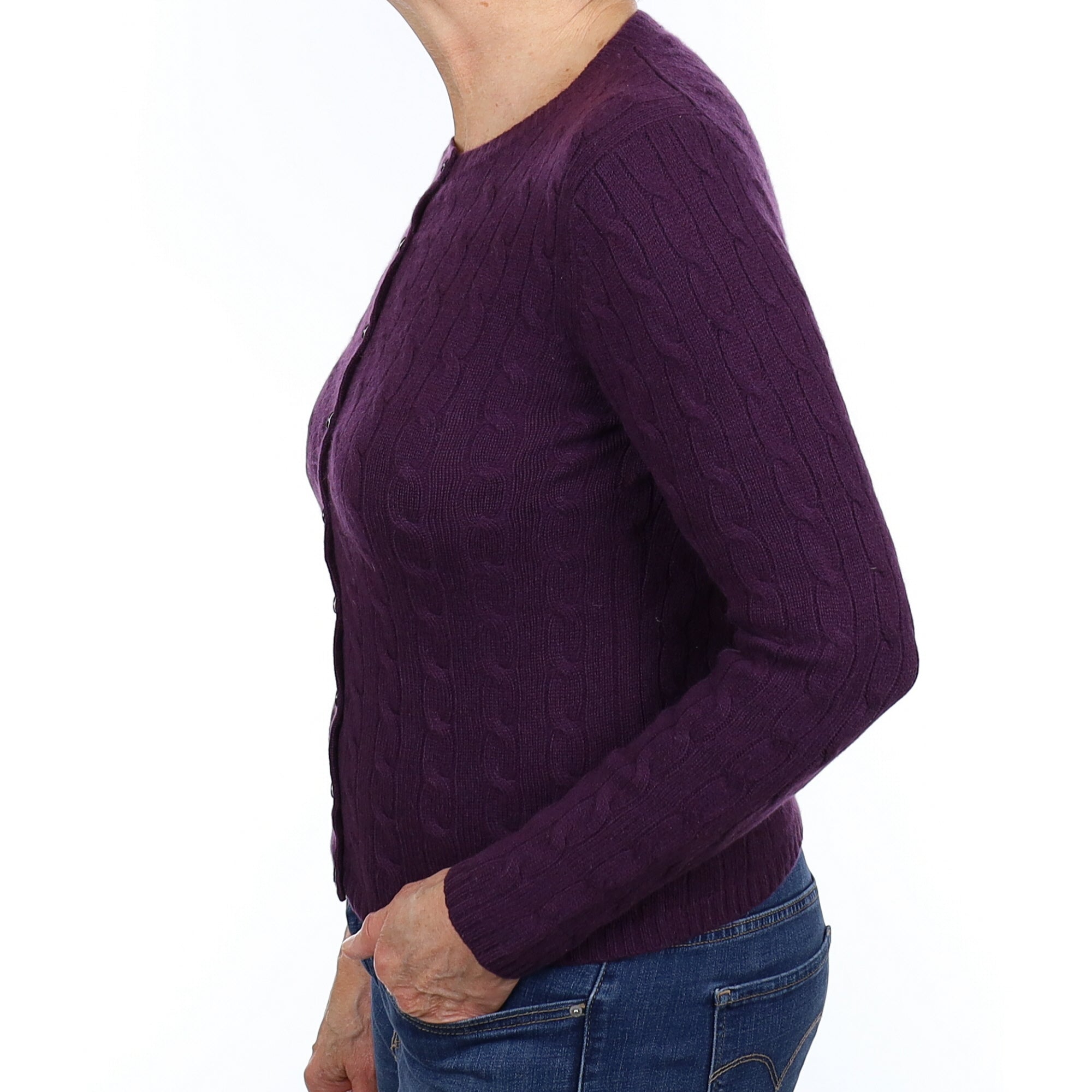 Grape Purple Cashmere Crew Neck Cardigan Medium