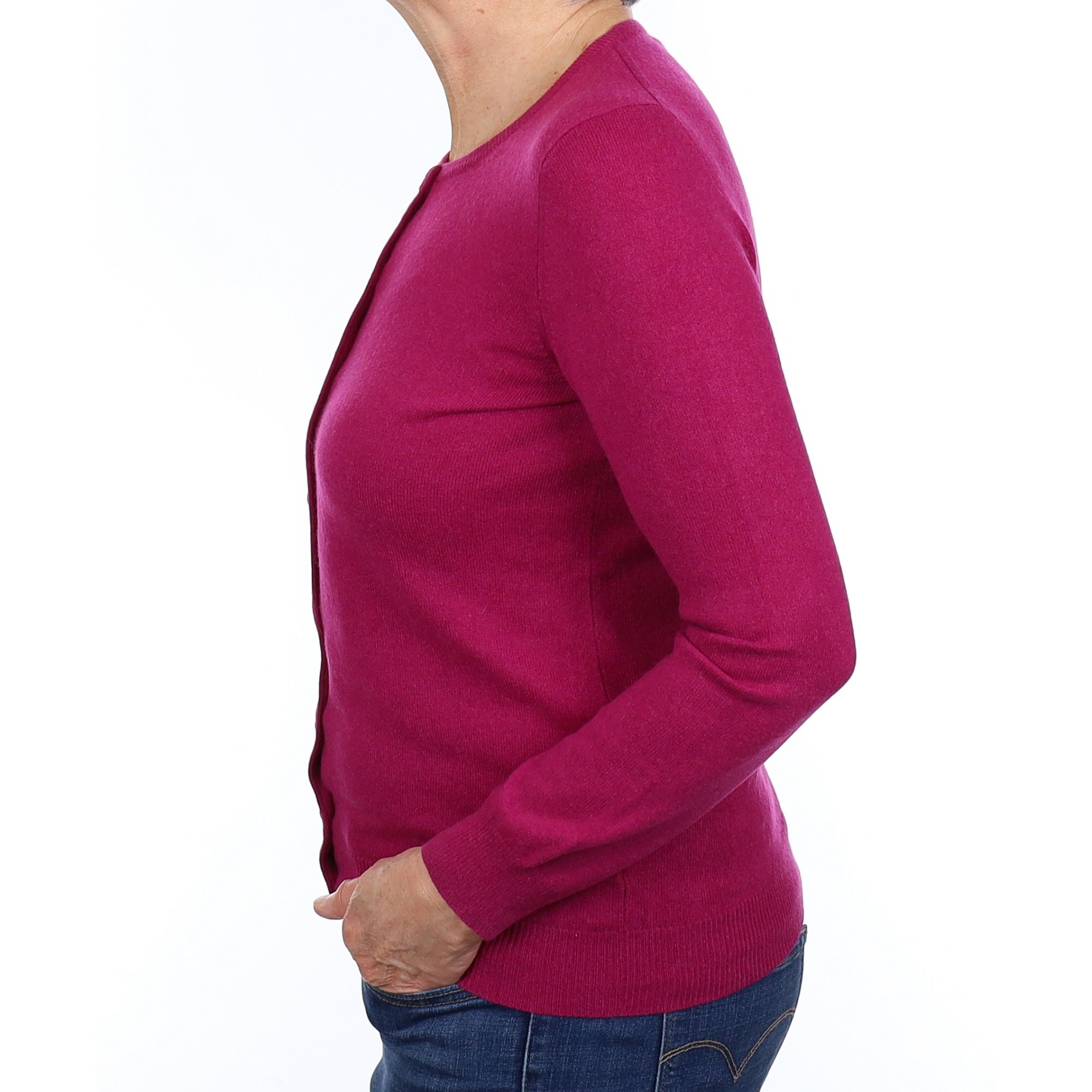 Fuchsia Purple Cashmere Crew Neck Cardigan Medium
