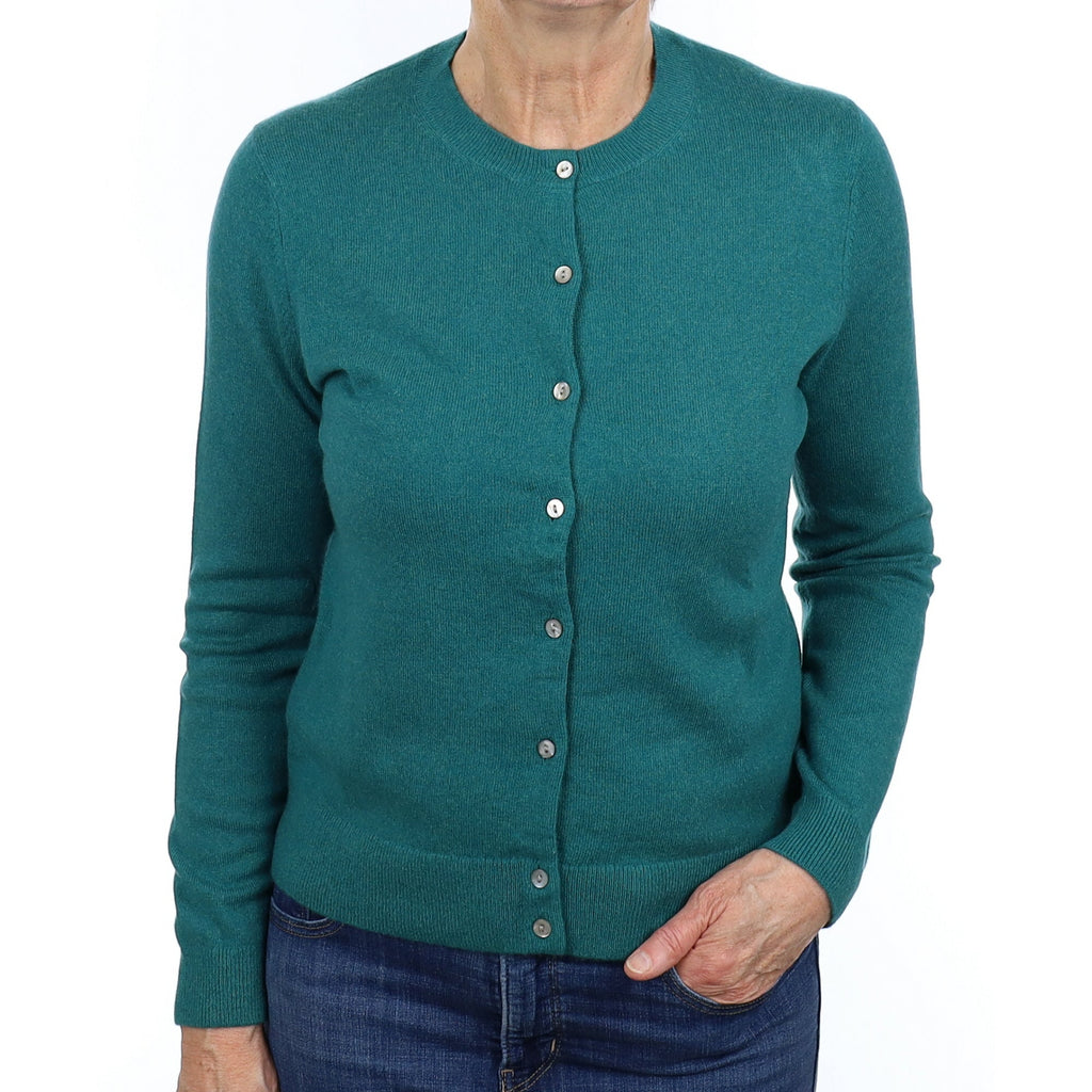 Sea Green Cashmere Crew Neck Cardigan Medium