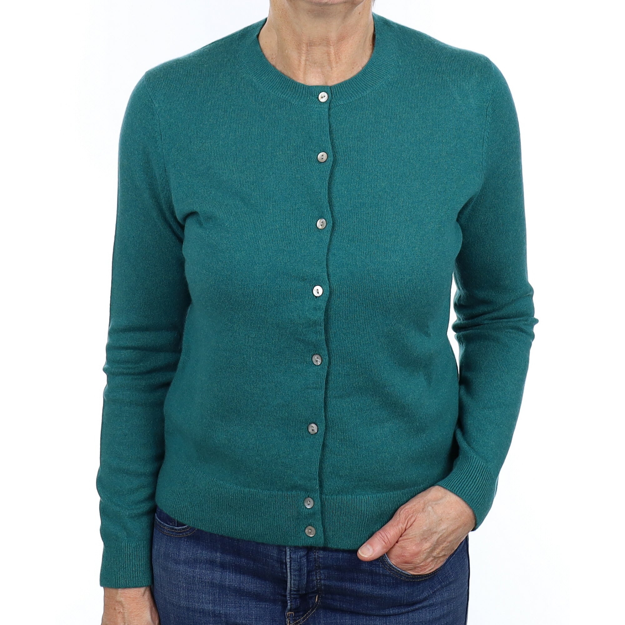 Sea Green Cashmere Crew Neck Cardigan Medium