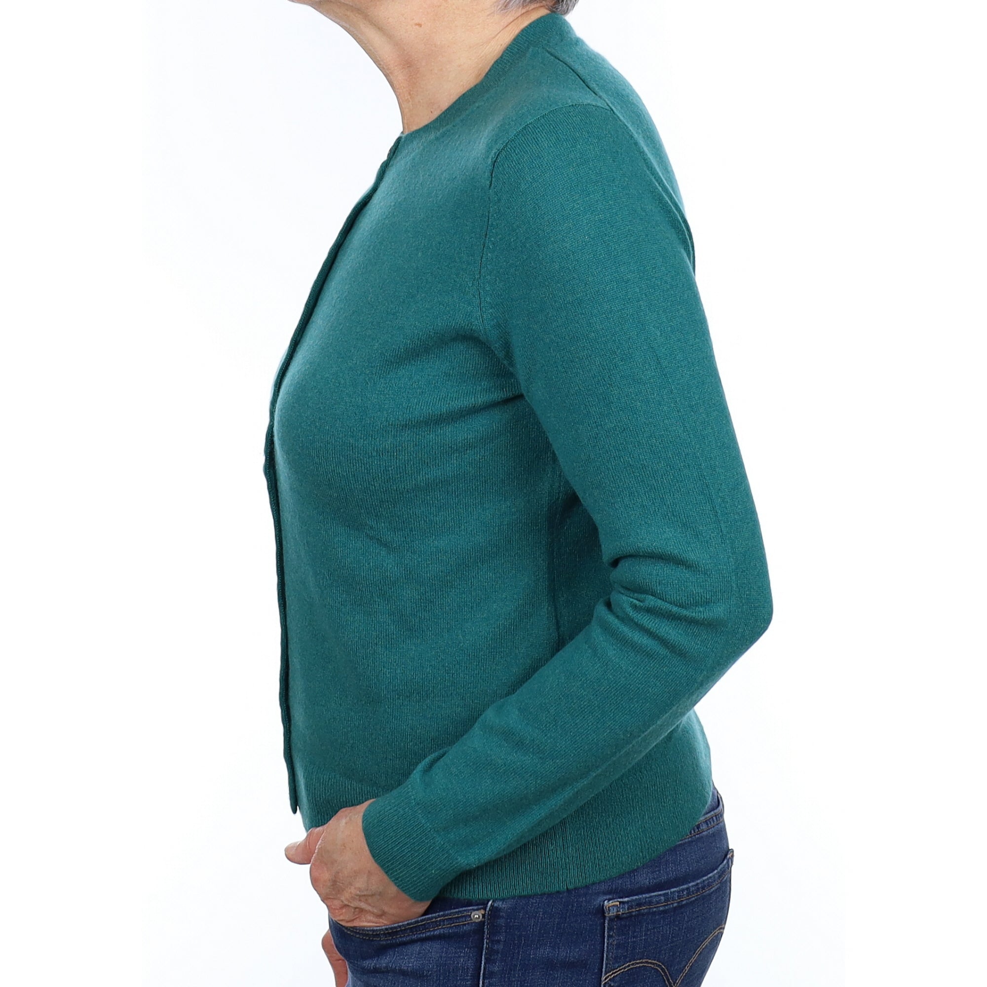 Sea Green Cashmere Crew Neck Cardigan Medium