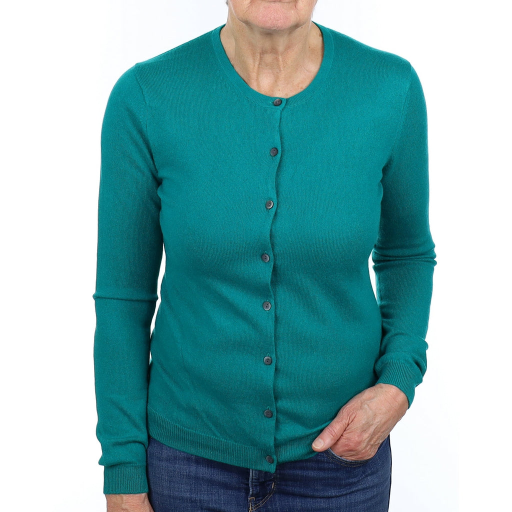 Sea Green Cashmere Crew Neck Cardigan Medium