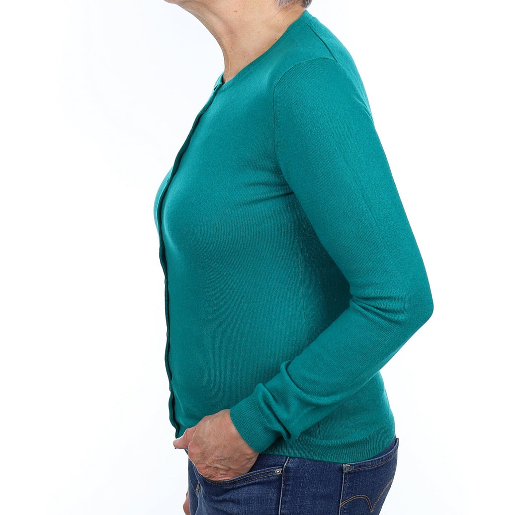 Sea Green Cashmere Crew Neck Cardigan Medium