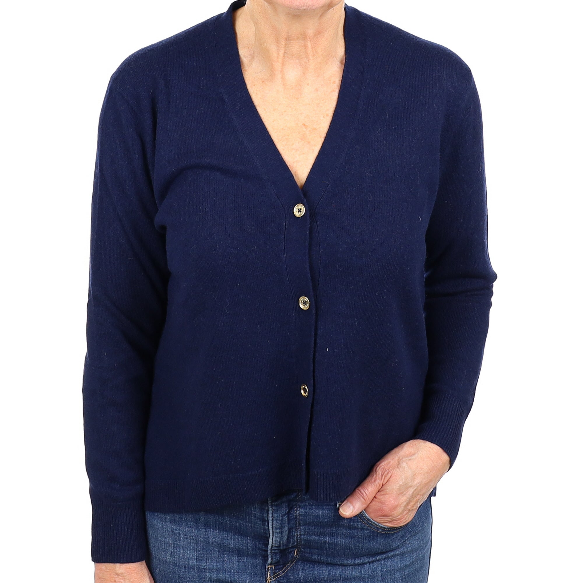Navy Blue Cashmere V Neck Cardigan Medium
