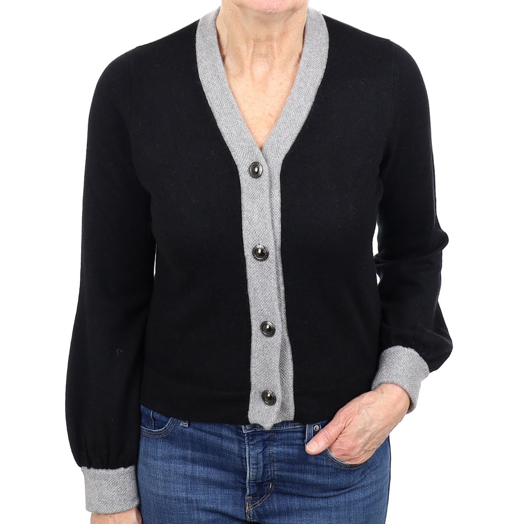 Black and Grey Sparkle Cashmere Cardigan Medium