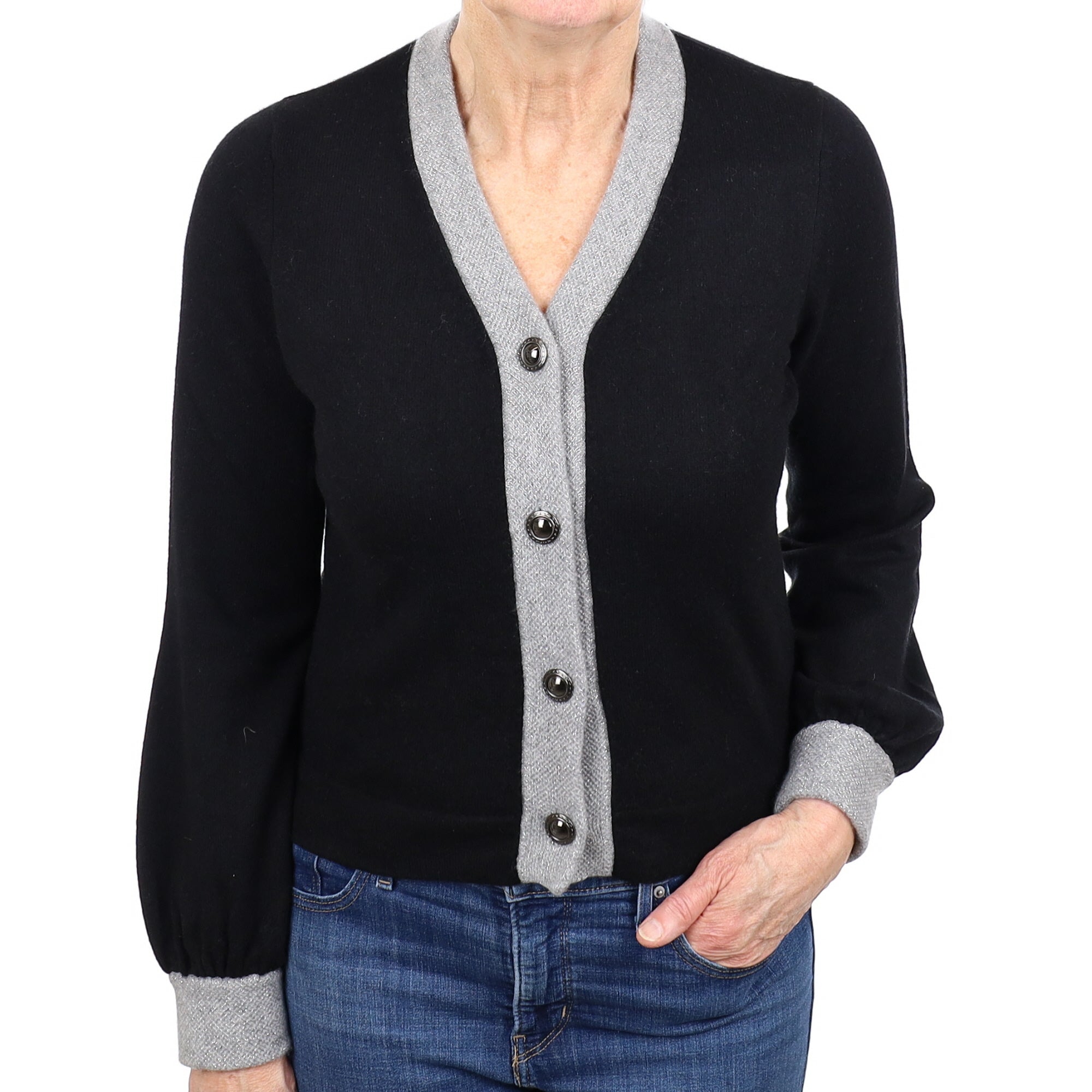 Black and Grey Sparkle Cashmere Cardigan Medium