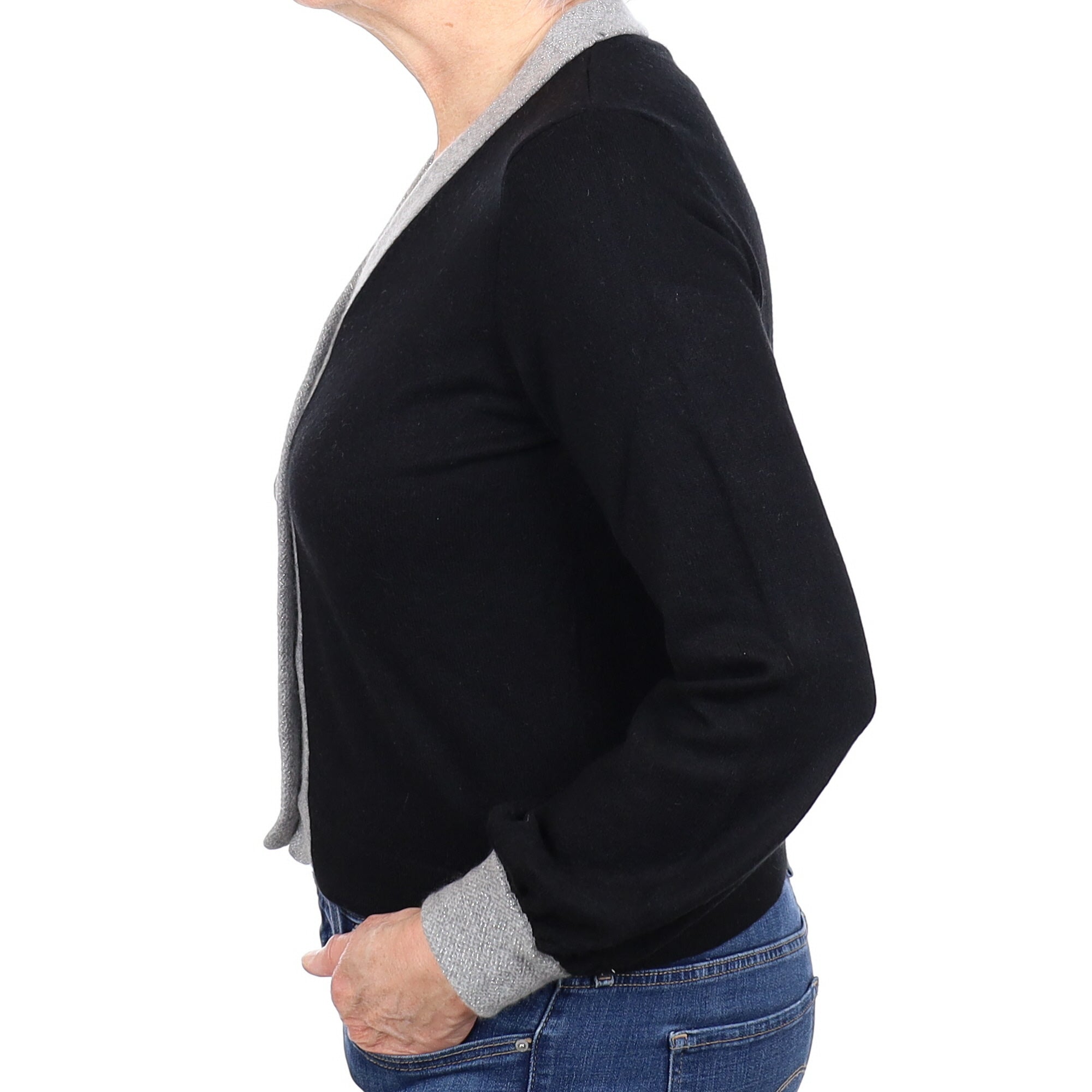 Black and Grey Sparkle Cashmere Cardigan Medium