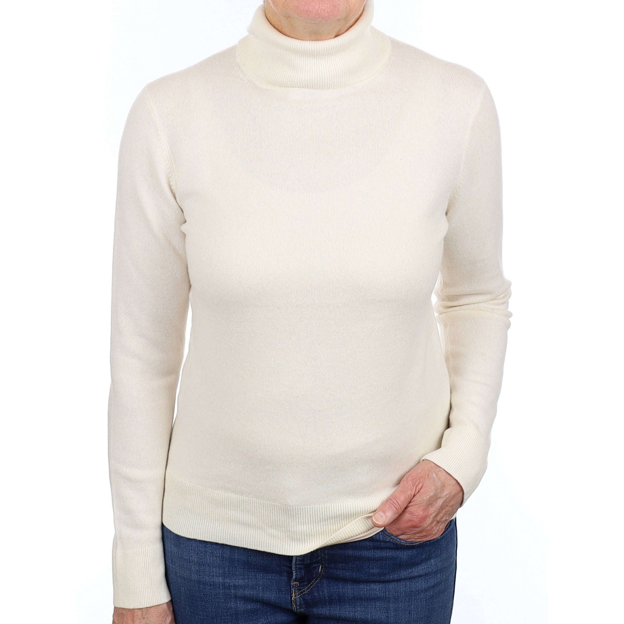 Vanilla Cream Cashmere Polo Neck Jumper Medium