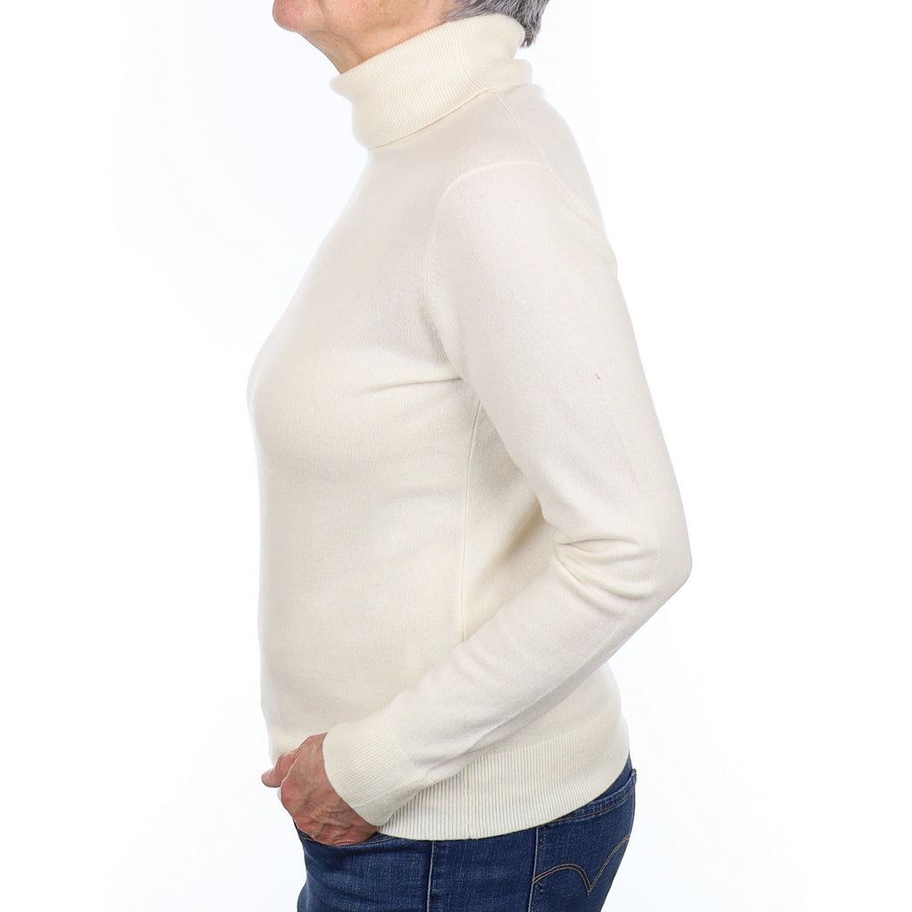 Vanilla Cream Cashmere Polo Neck Jumper Medium