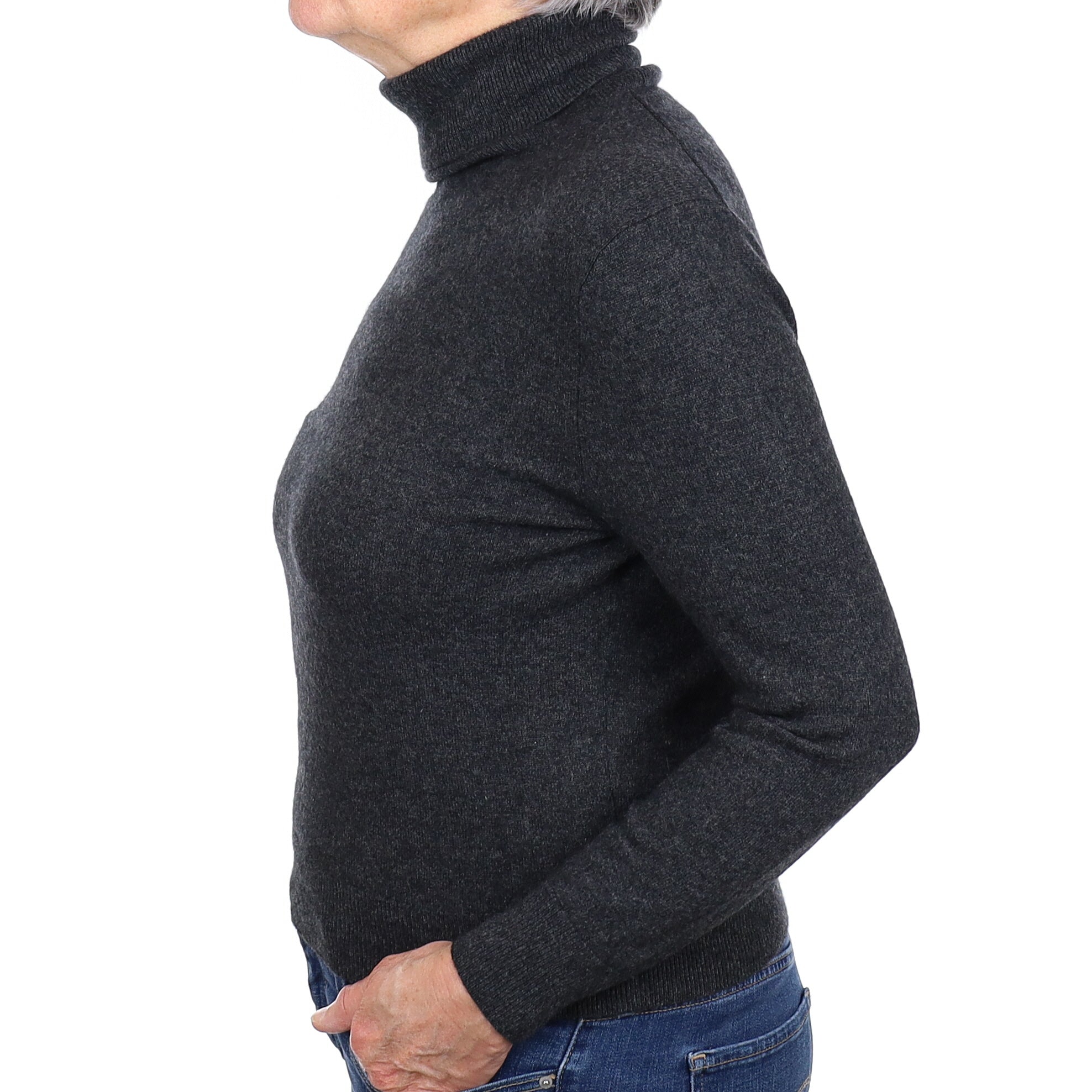 Charcoal Grey Cashmere Polo Jumper Medium