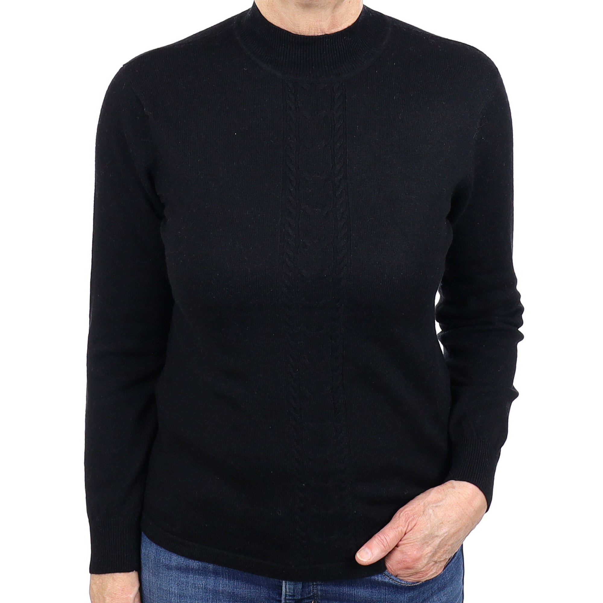 Black Cashmere Cable Detail Turtleneck Jumper Medium