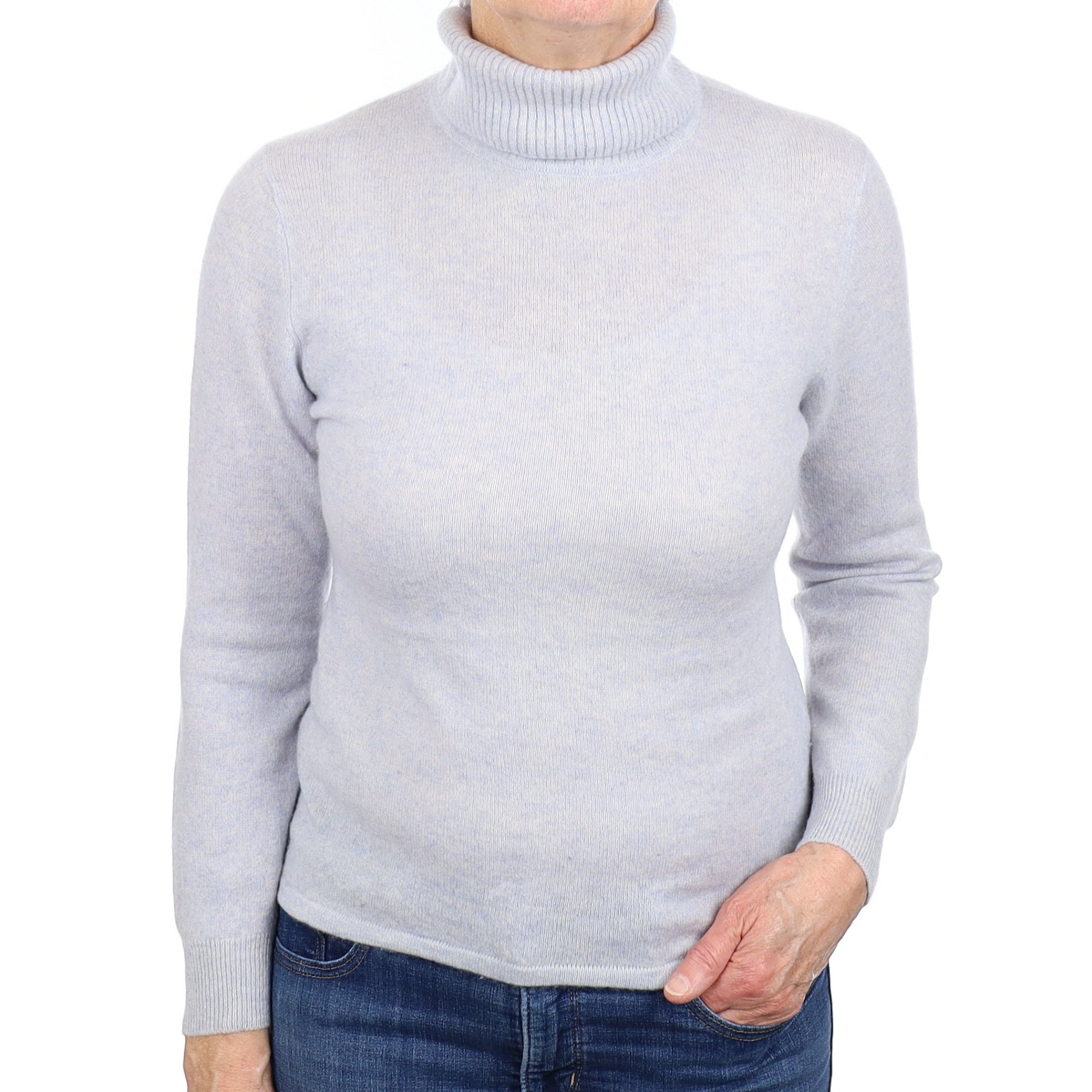 Sky Blue Cashmere Polo Neck Jumper Medium