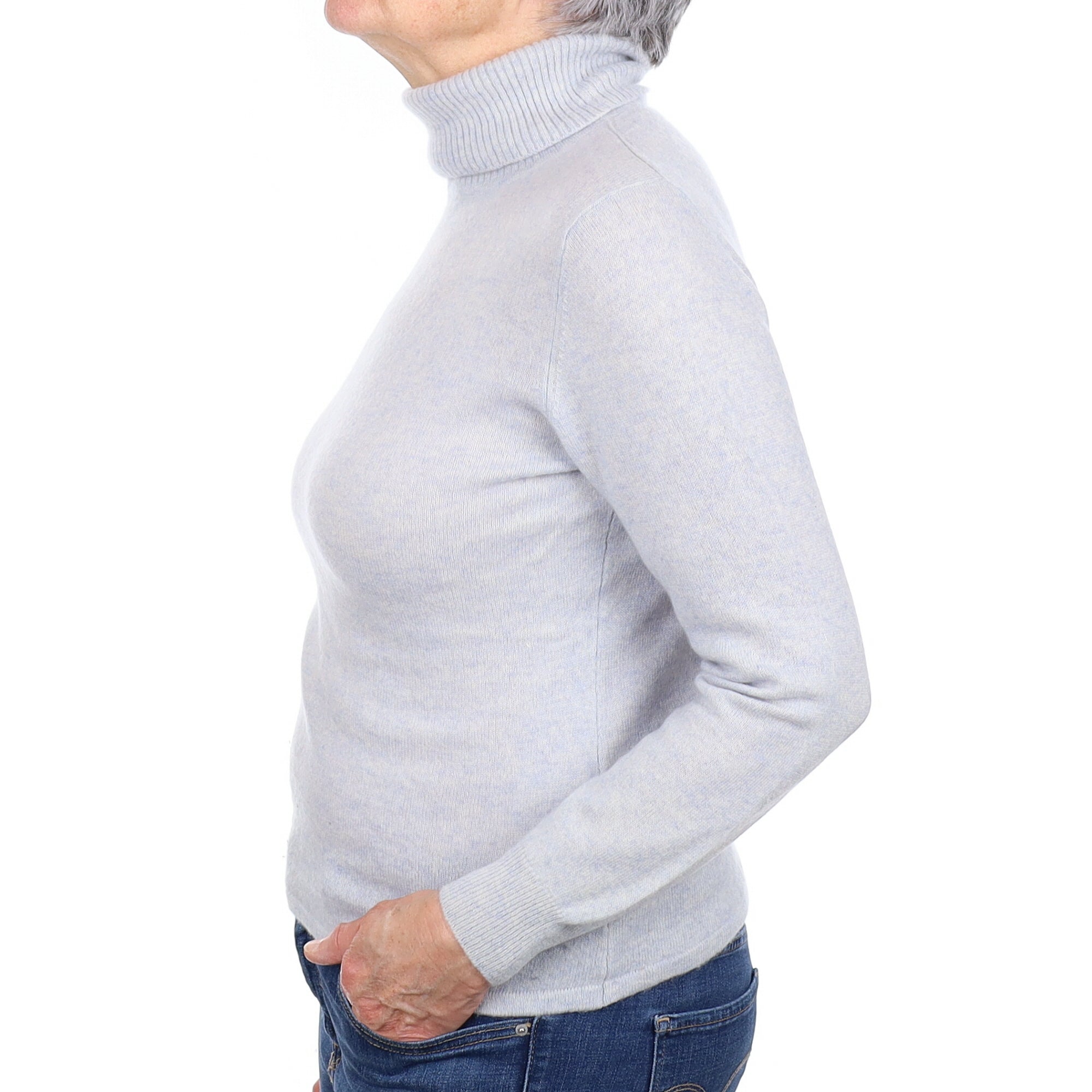 Sky Blue Cashmere Polo Neck Jumper Medium