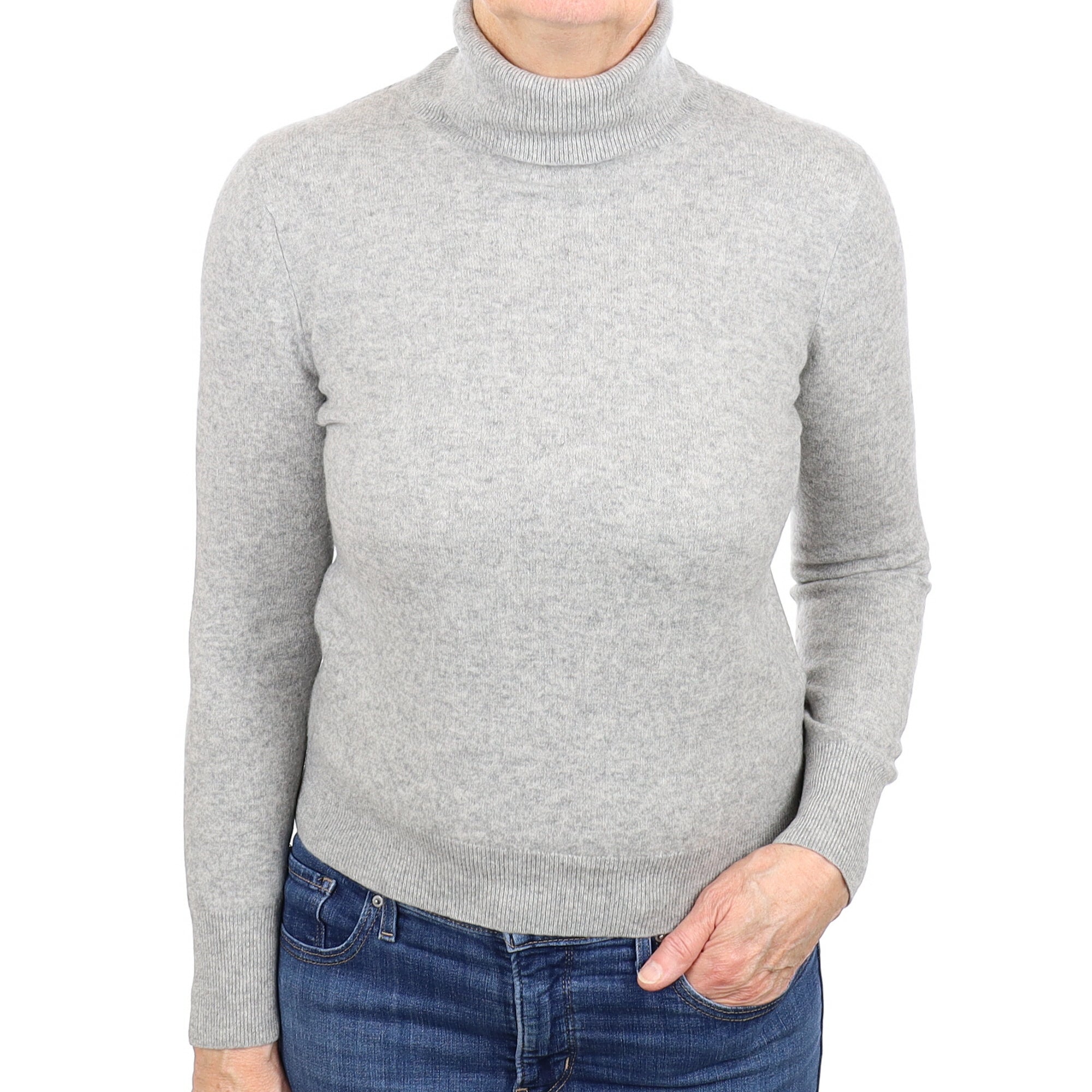 Smoke Grey Cashmere Polo Neck Jumper Medium