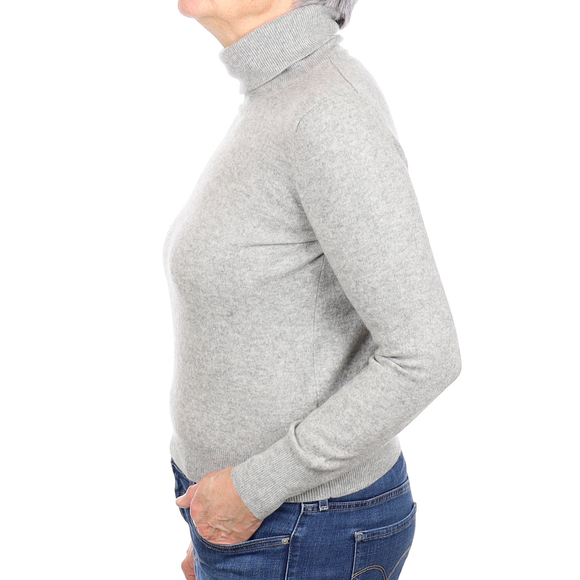 Smoke Grey Cashmere Polo Neck Jumper Medium