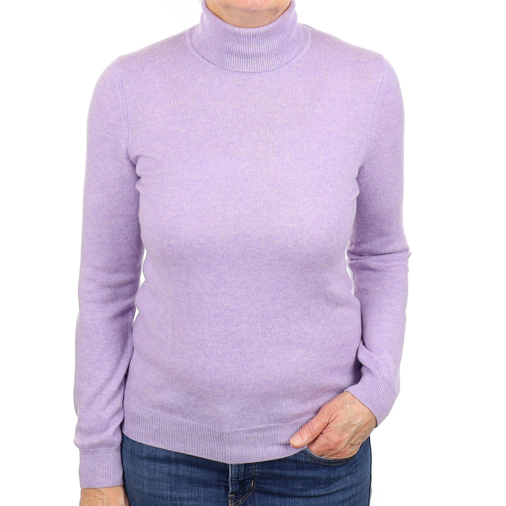 Lavender Purple Cashmere Polo Neck Jumper Medium
