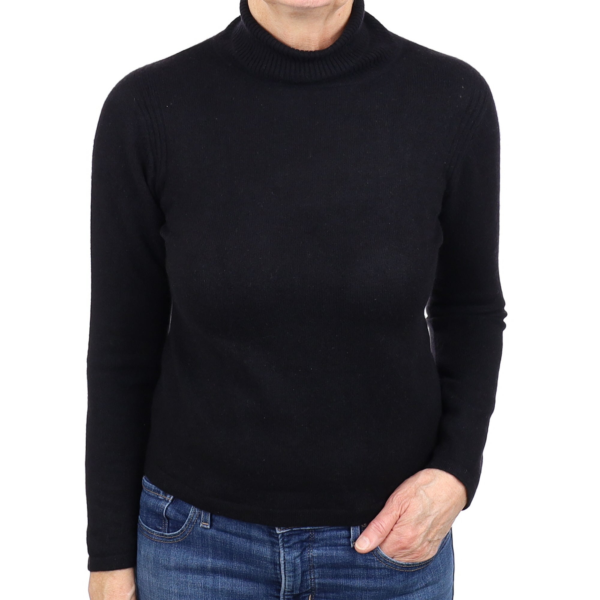 Black Cashmere Polo Neck Jumper Medium