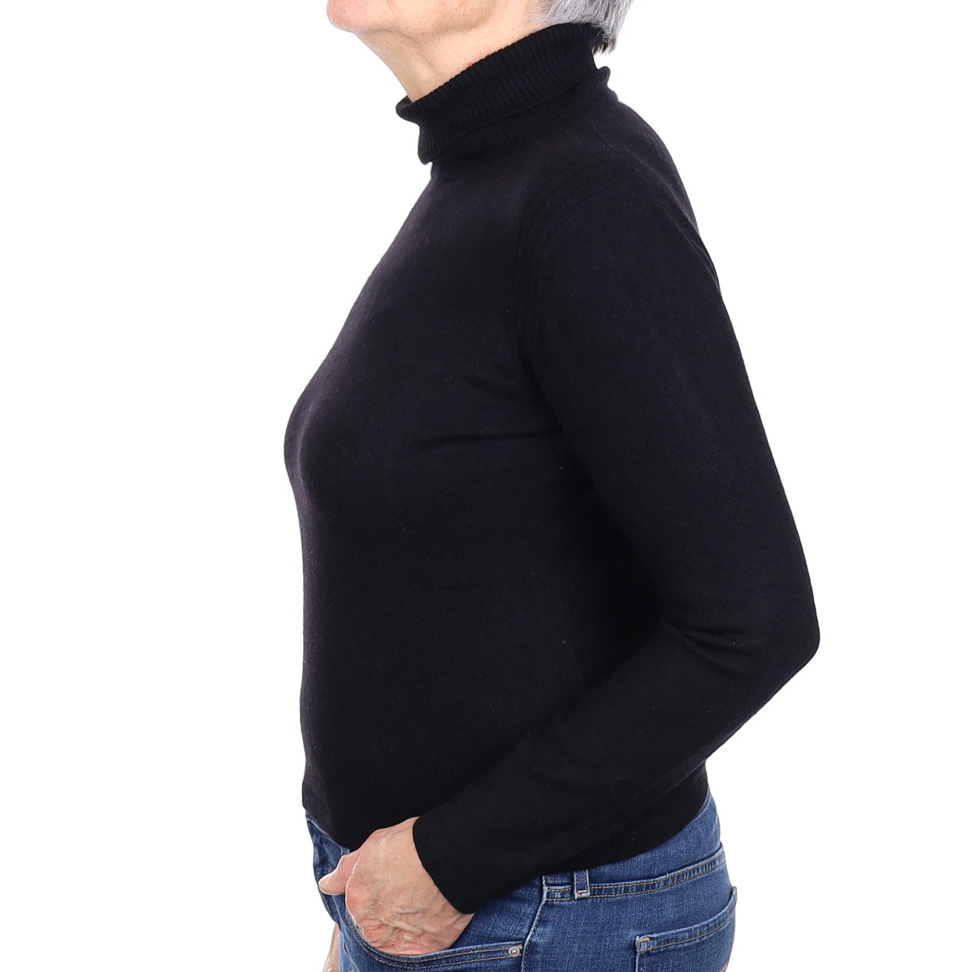 Black Cashmere Polo Neck Jumper Medium