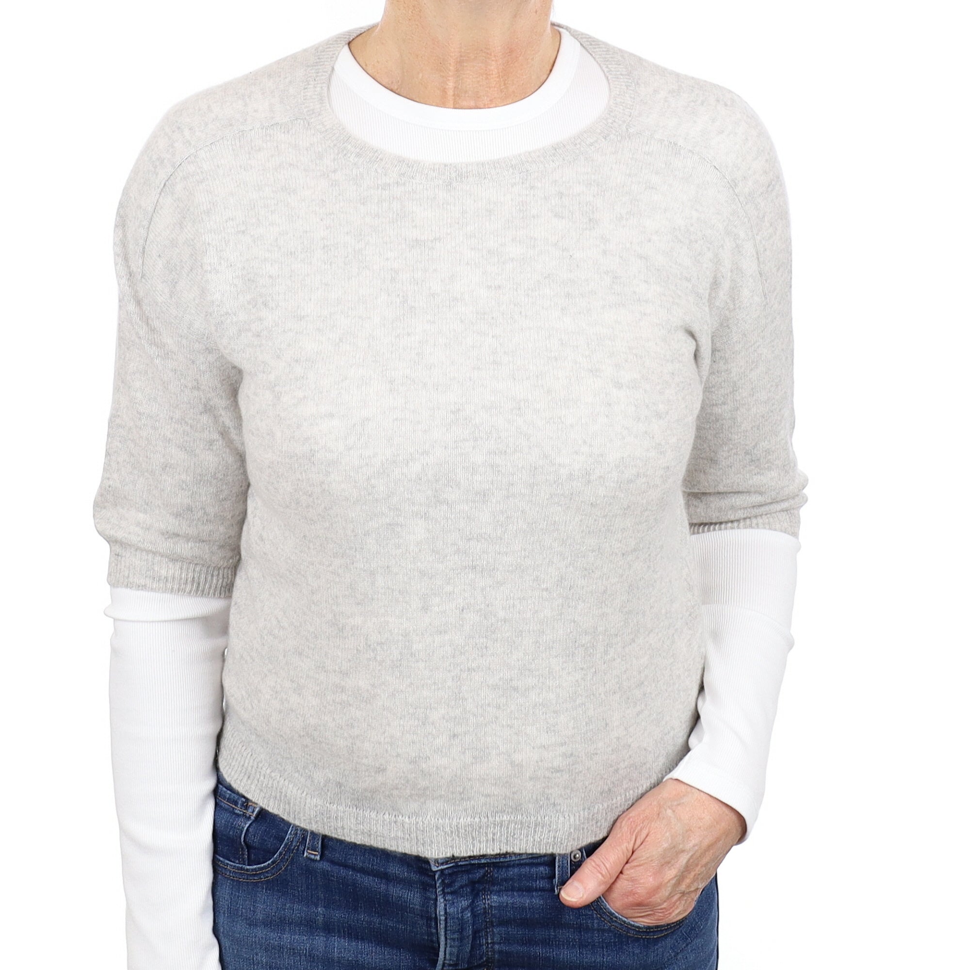 Mist Grey Cashmere Short Sleeve Crew Neck Jumper Medium