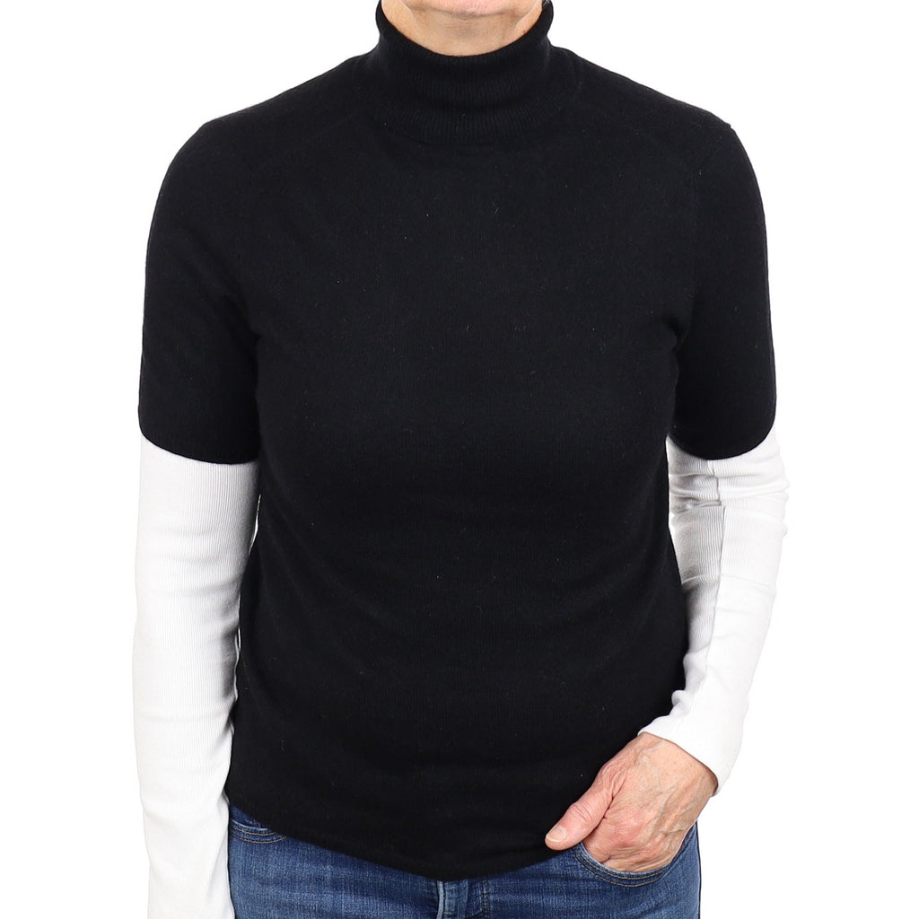 Black Cashmere Short Sleeve Polo Neck Jumper Medium