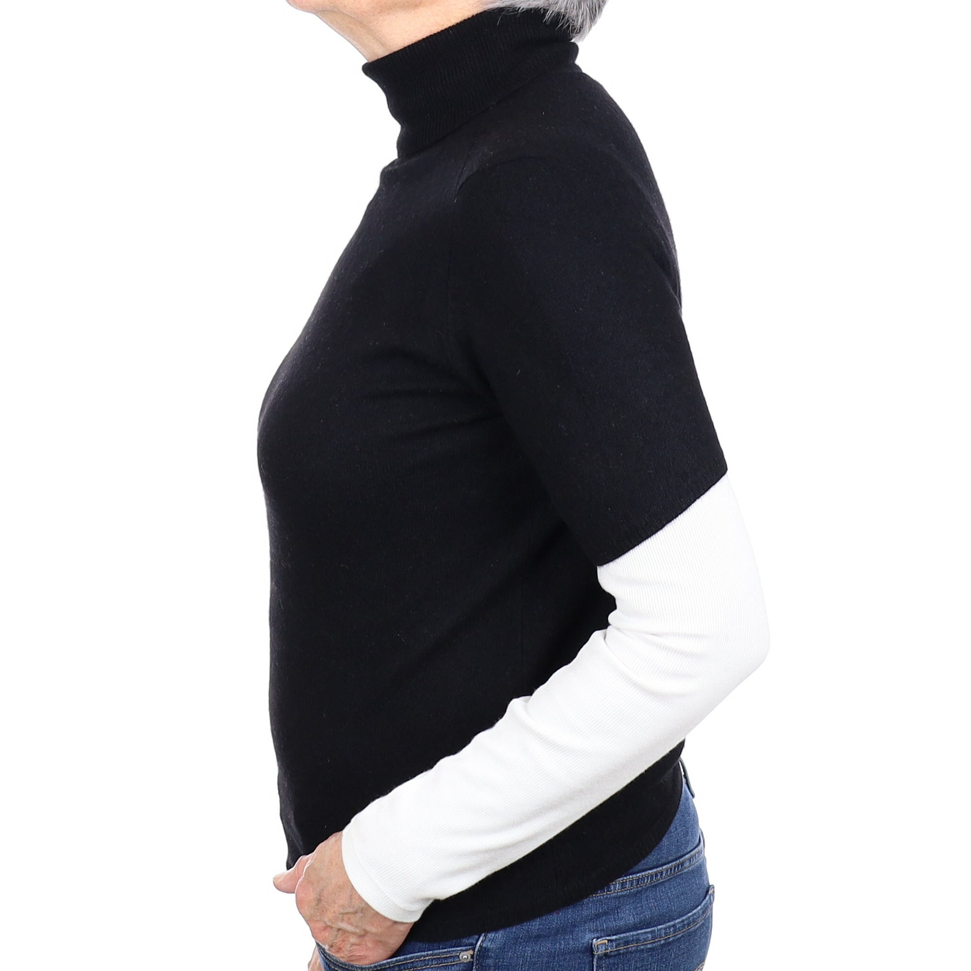 Black Cashmere Short Sleeve Polo Neck Jumper Medium