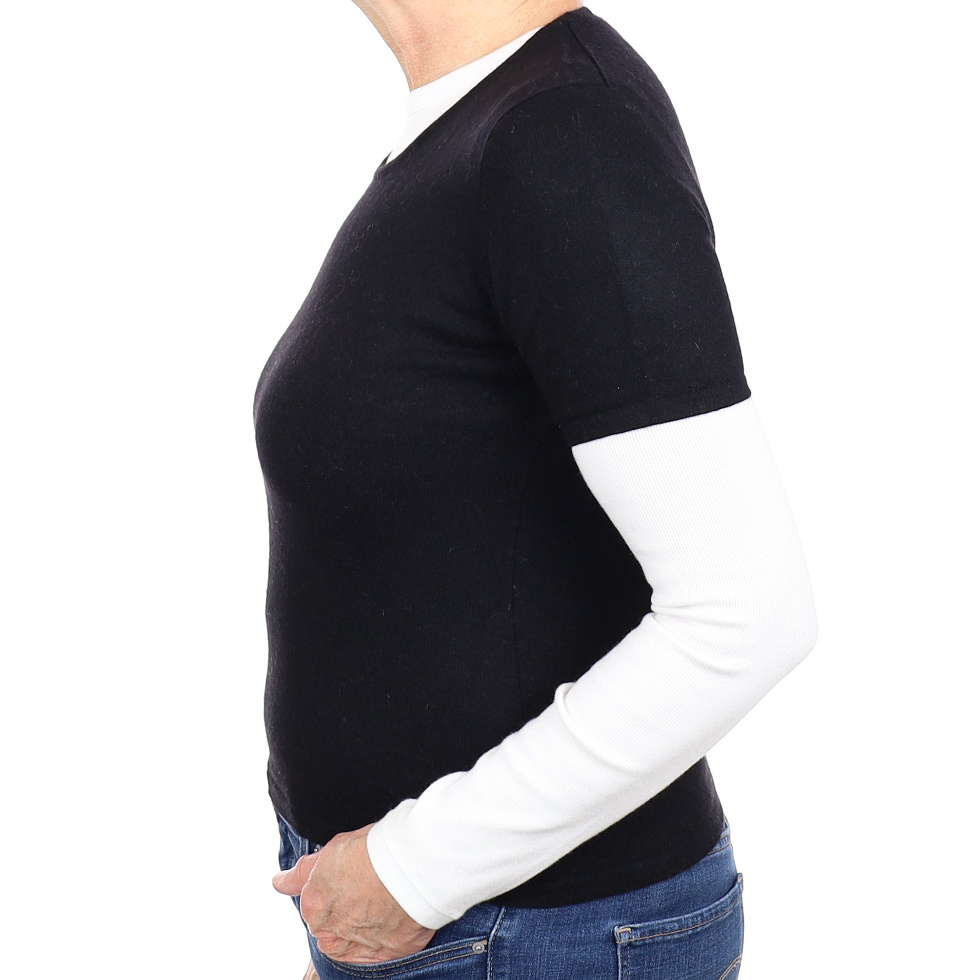 Black Cashmere Short Sleeve Crew Neck Jumper Medium