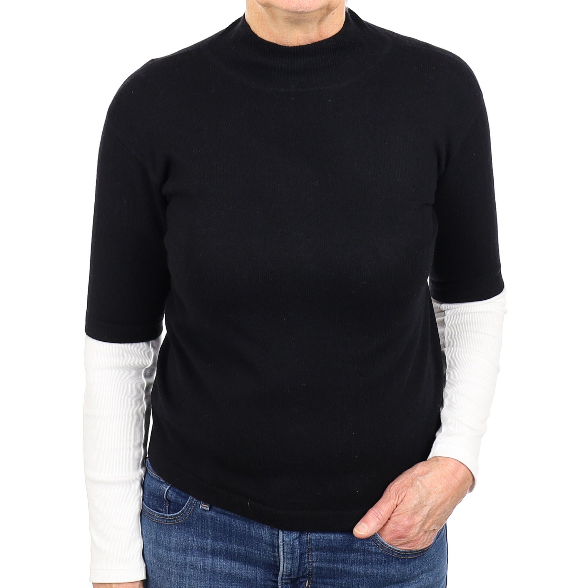 Black Cashmere Short Sleeve Turtle Neck Jumper Medium