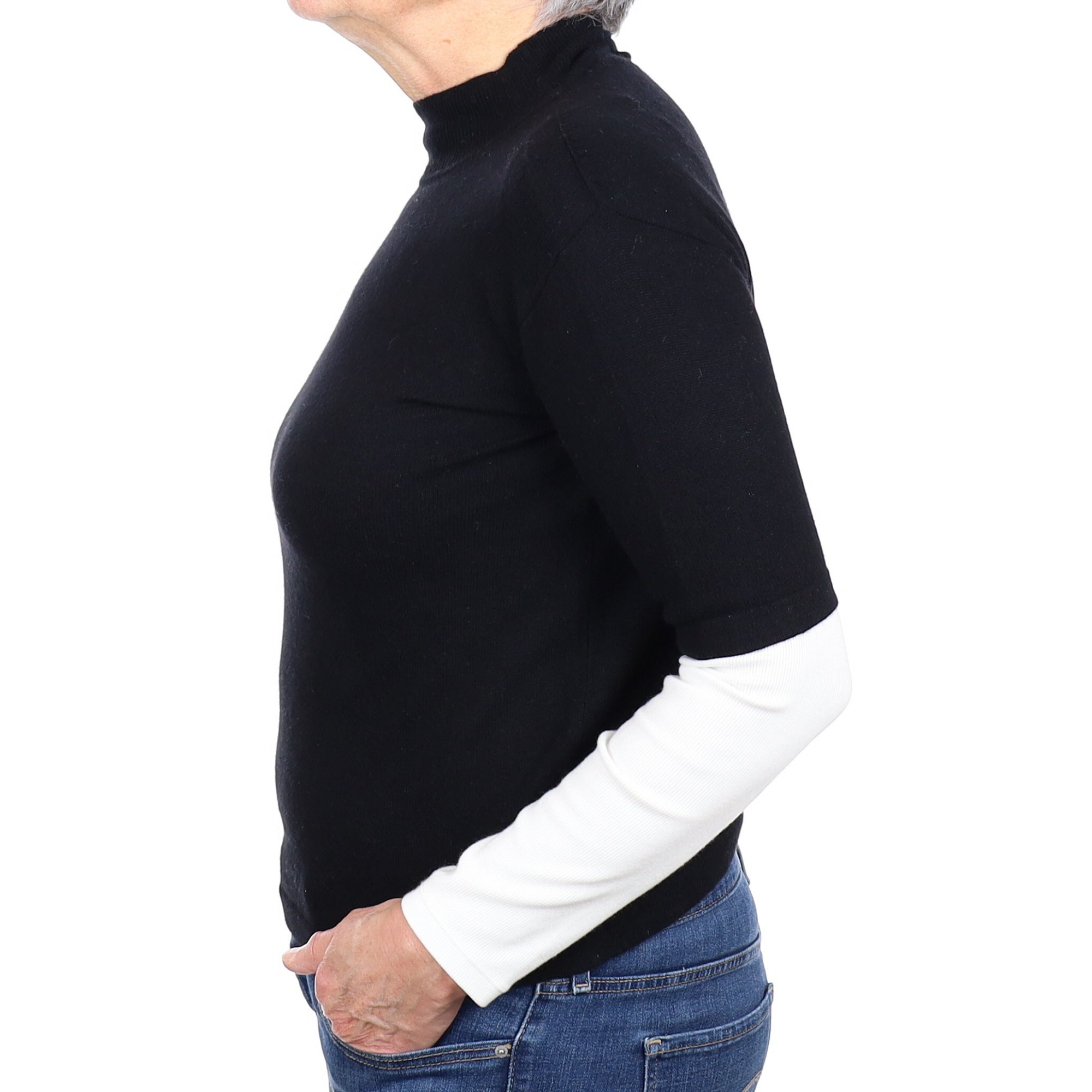 Black Cashmere Short Sleeve Turtle Neck Jumper Medium