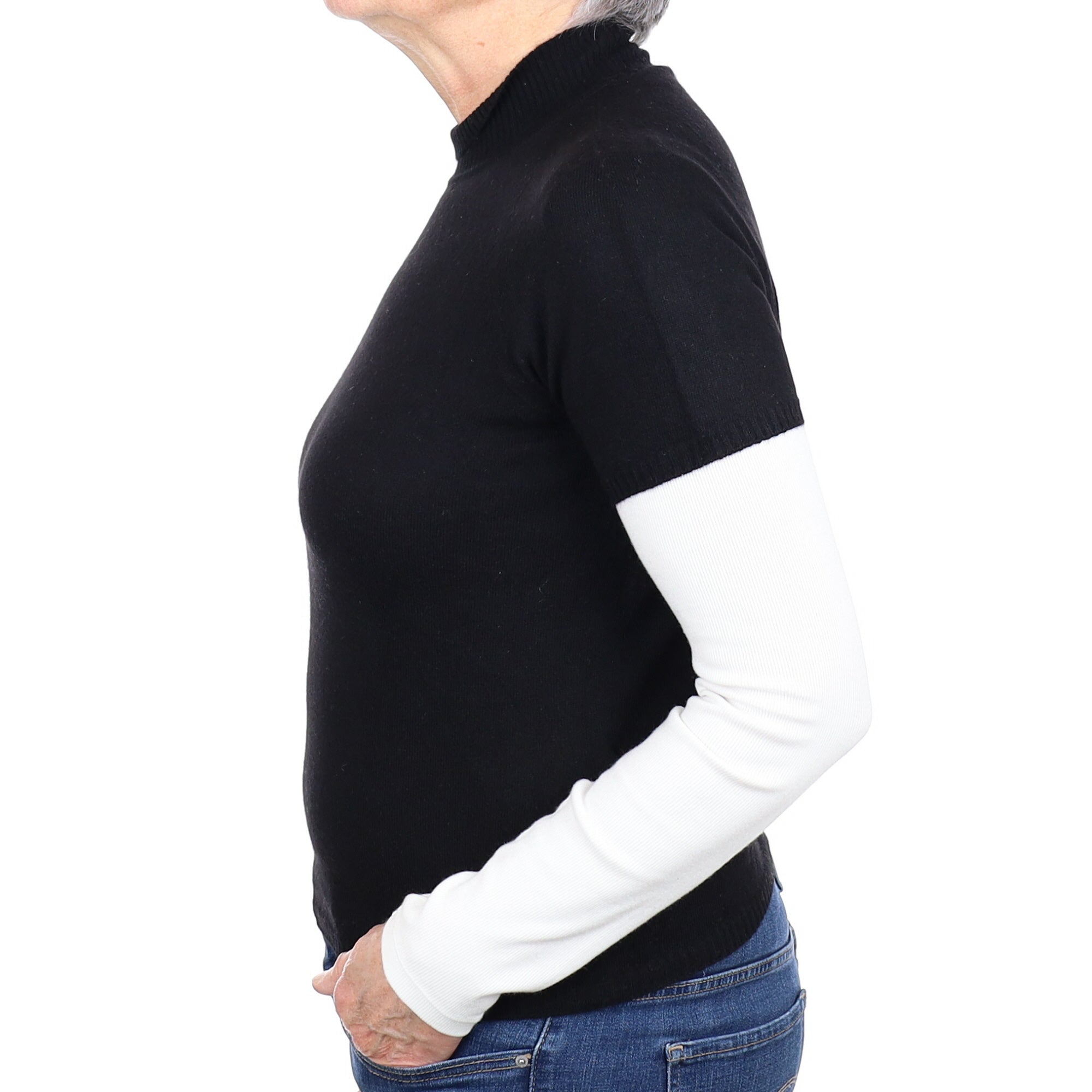 Black Cashmere Short Sleeve Turtle Neck Jumper Medium