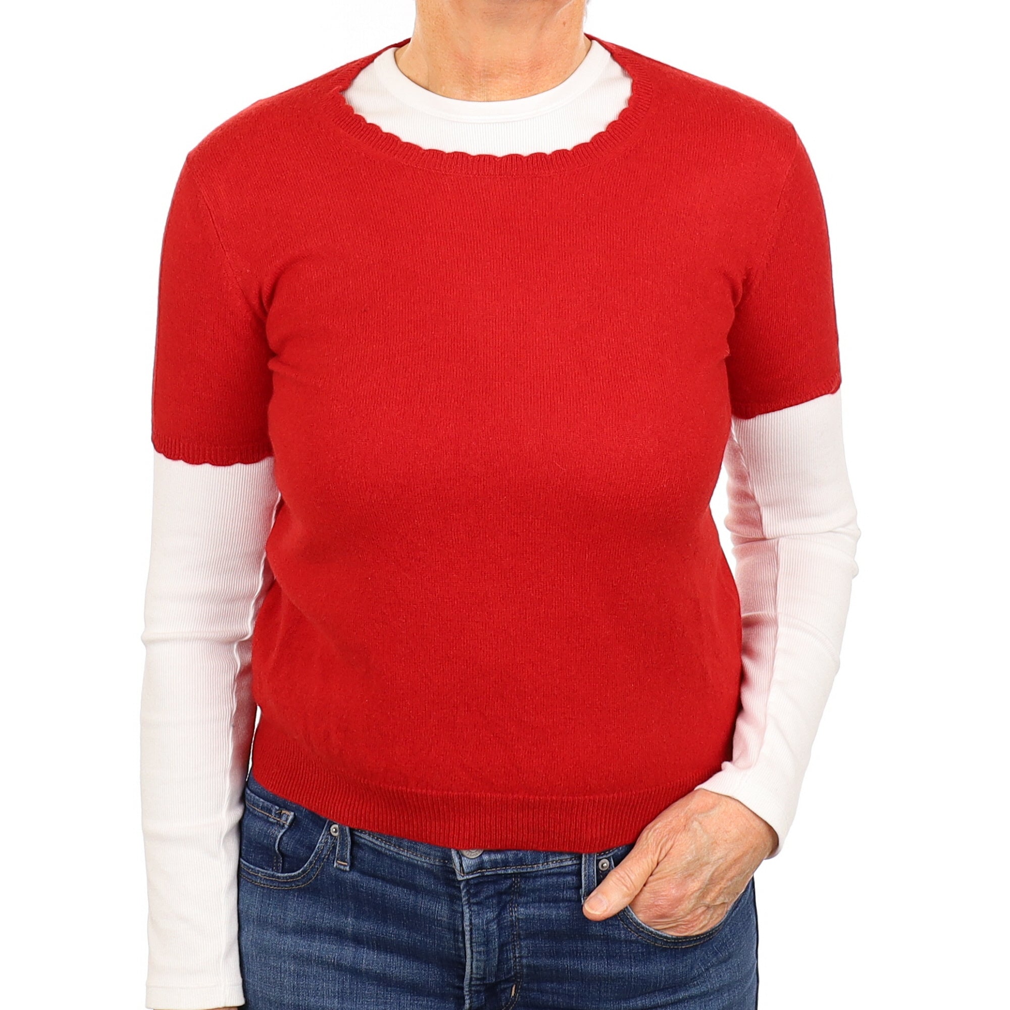 Berry Red Cashmere Short Sleeved Crew Neck Jumper Medium
