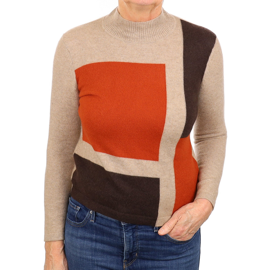 Taupe Patterned Cashmere Turtleneck Jumper Medium