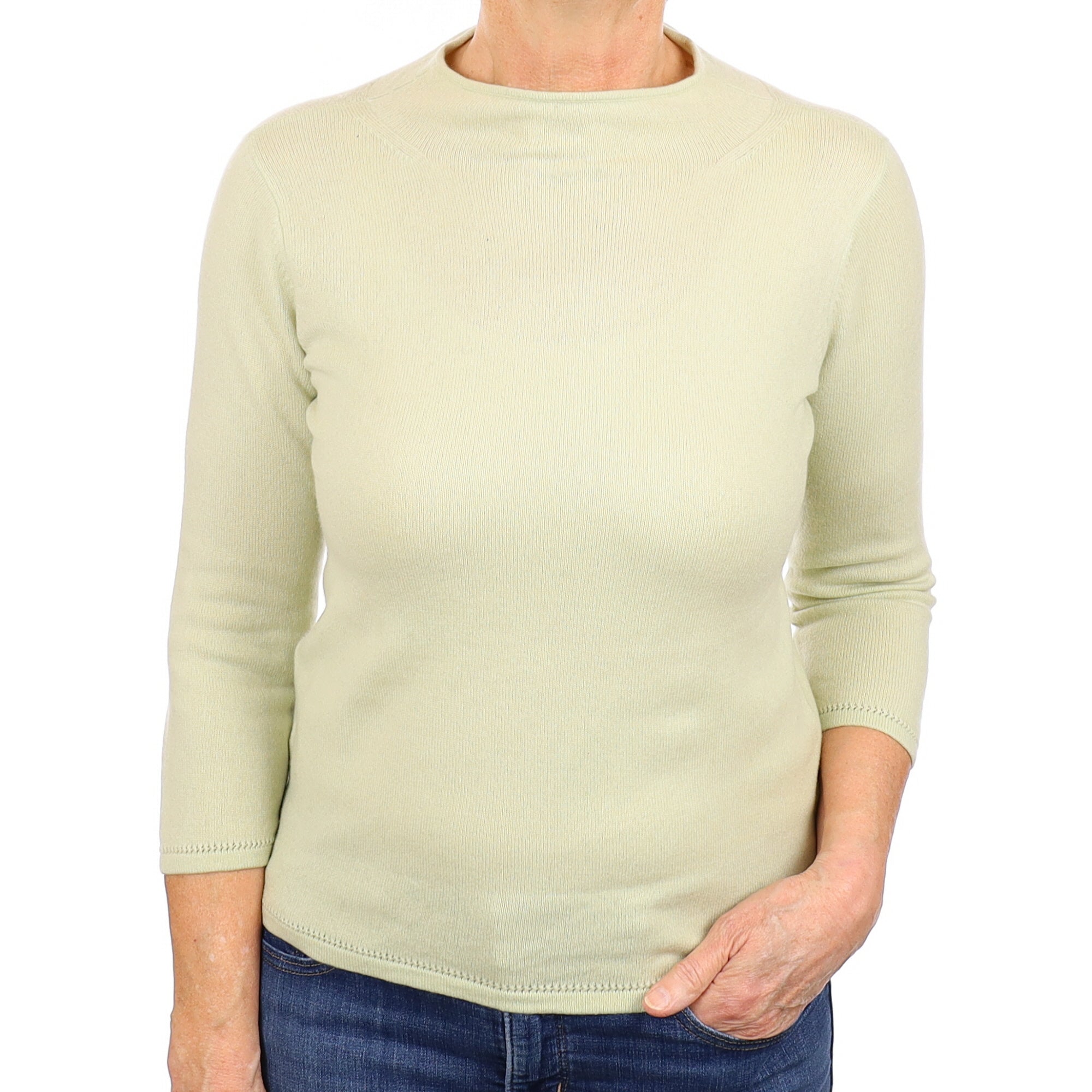 Chicory Green Cashmere Turtleneck Jumper Medium