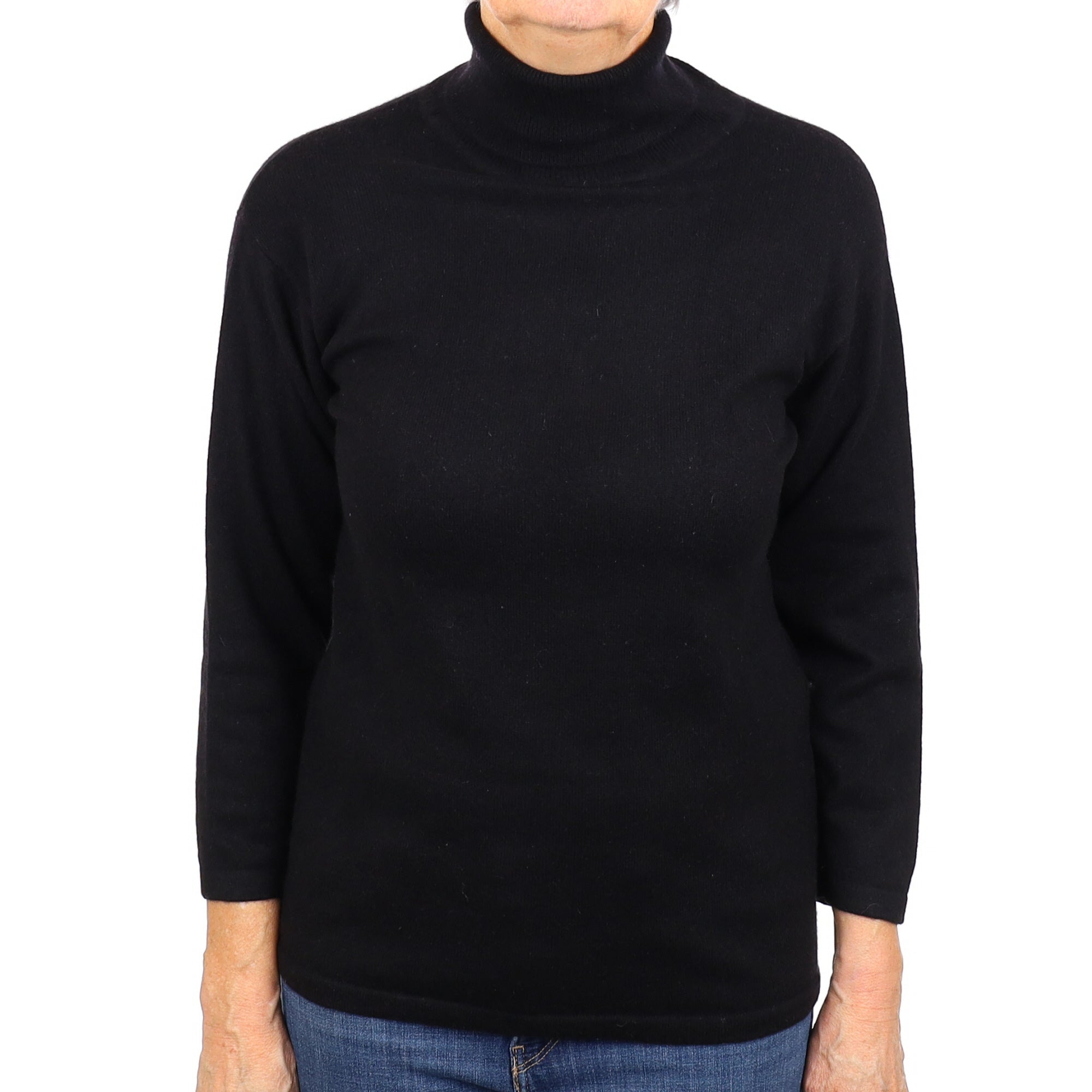 Black Cashmere Polo Neck Jumper Medium