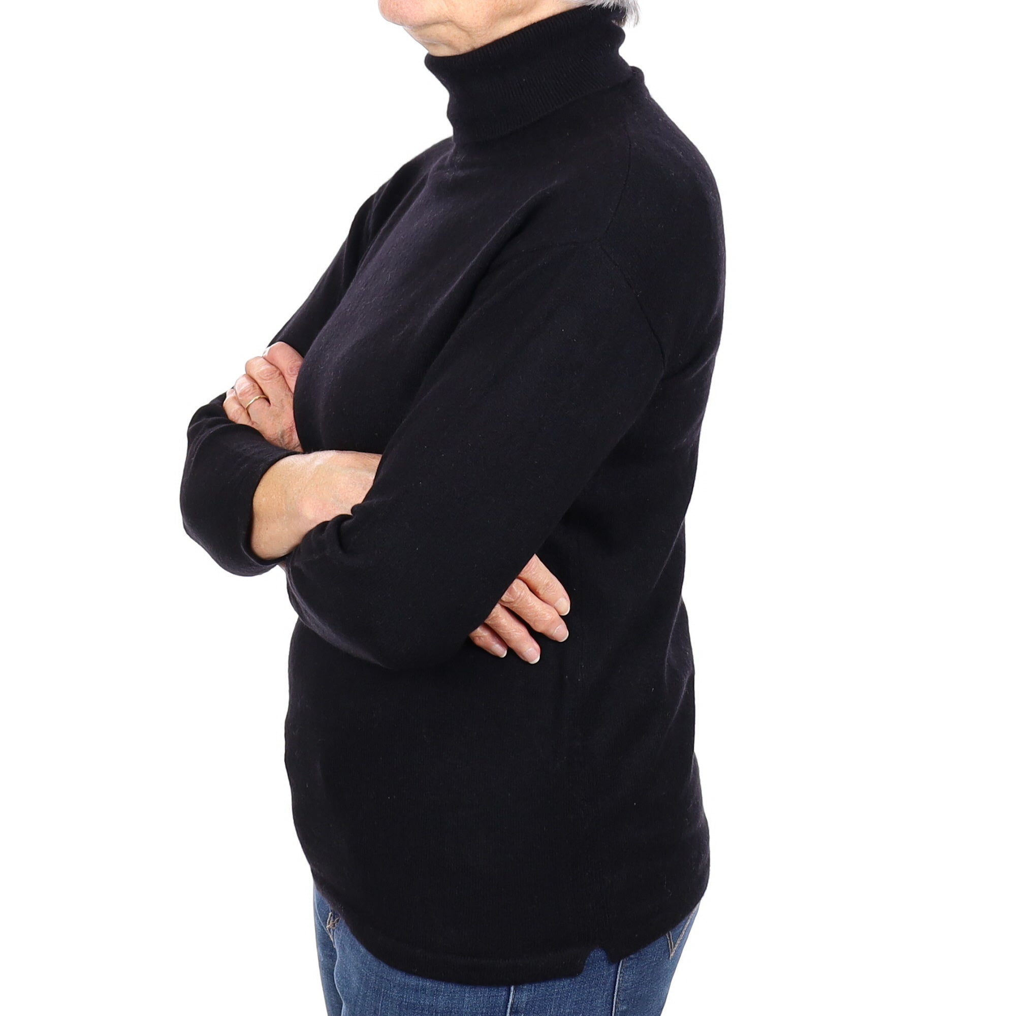 Black Cashmere Polo Neck Jumper Medium