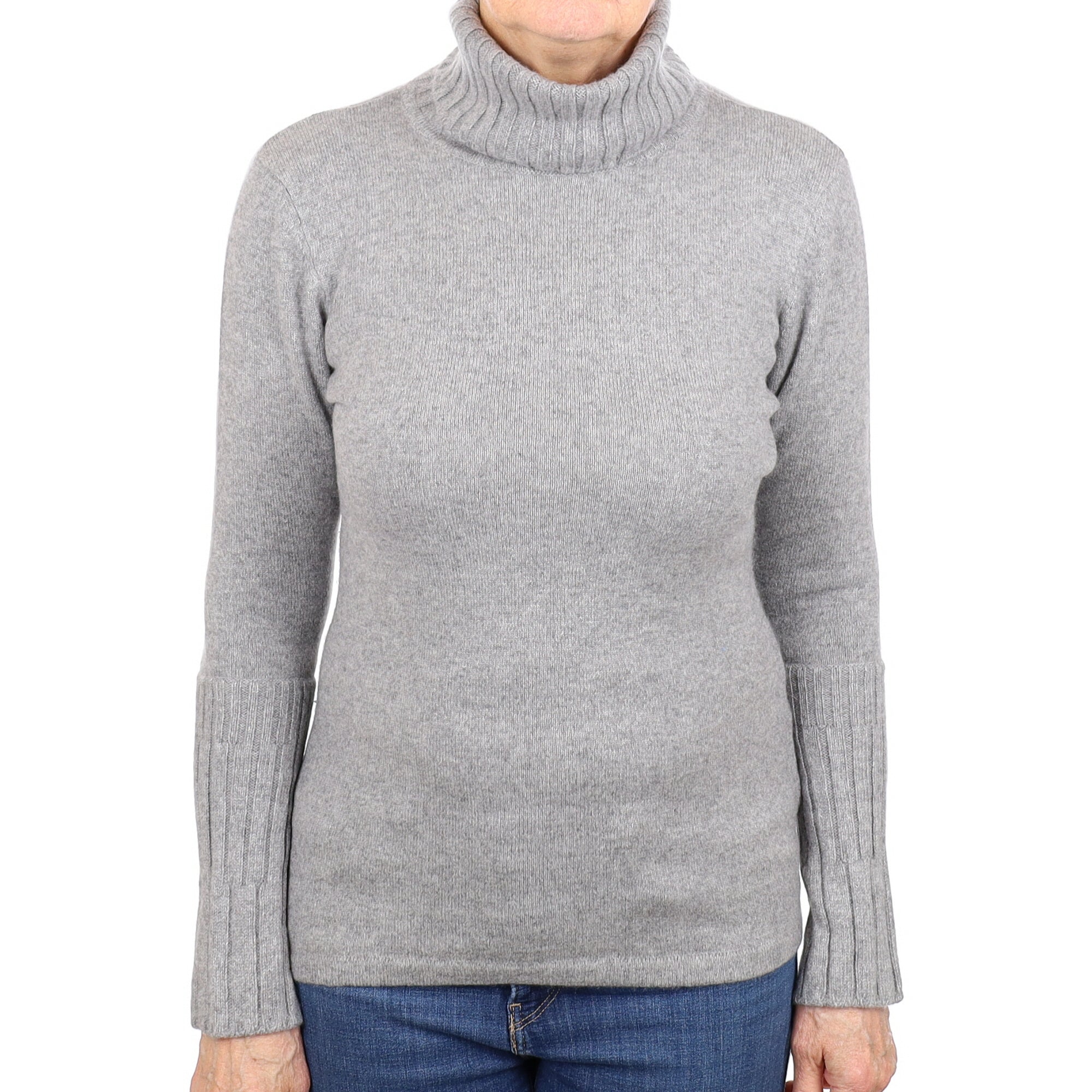 Smoke Grey Cashmere Polo Neck Jumper Medium