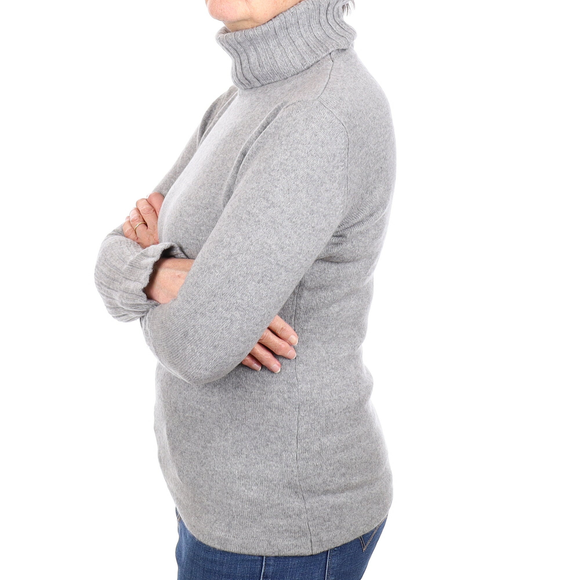 Smoke Grey Cashmere Polo Neck Jumper Medium