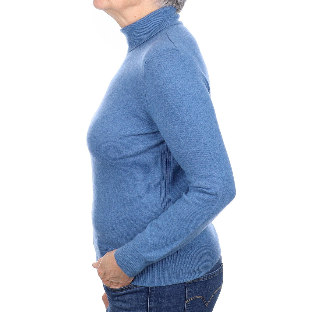 Denim Blue Cashmere Polo Neck Jumper Medium