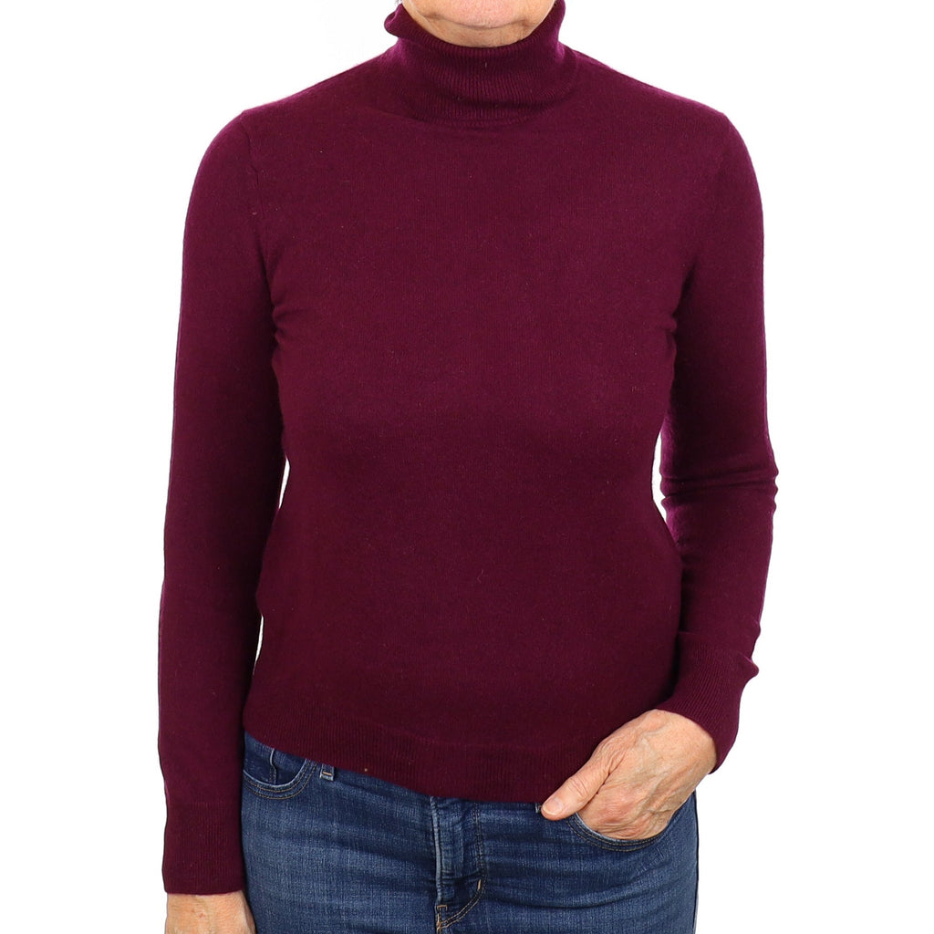 Bramble Purple Cashmere Polo Neck Jumper Medium