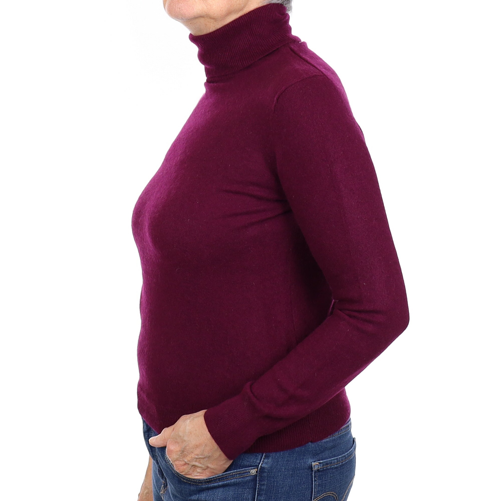Bramble Purple Cashmere Polo Neck Jumper Medium
