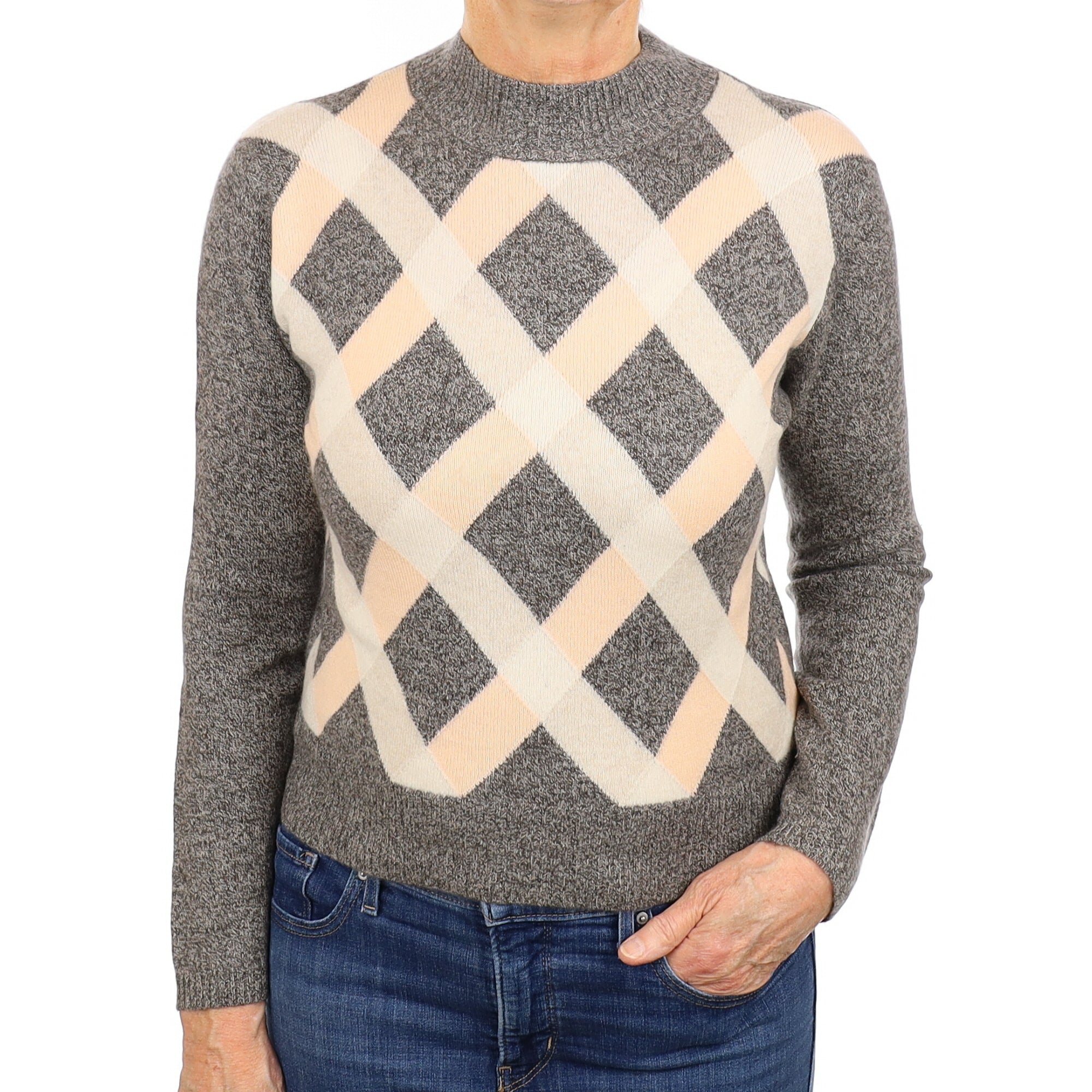 Brown Marl Patterned Cashmere Turtleneck Jumper Medium