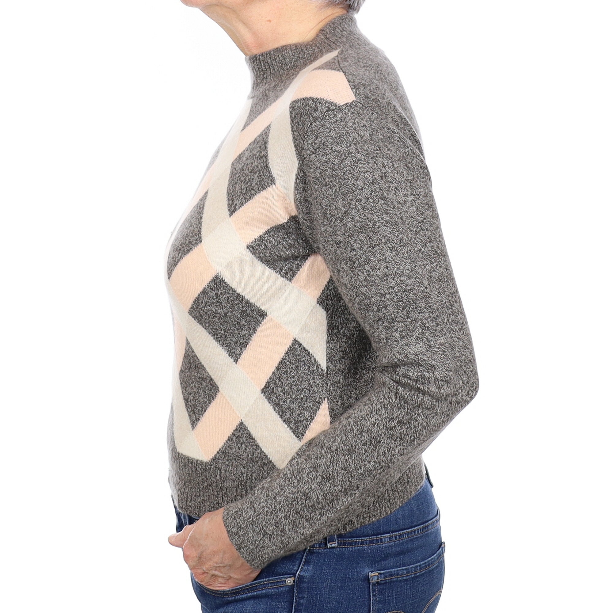 Brown Marl Patterned Cashmere Turtleneck Jumper Medium