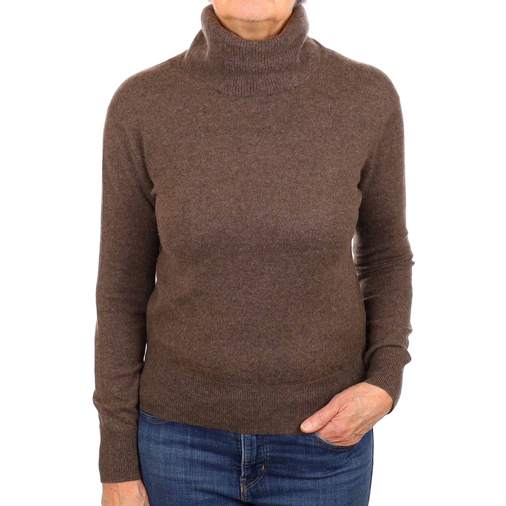 Mole Brown Cashmere Polo Neck Jumper Medium