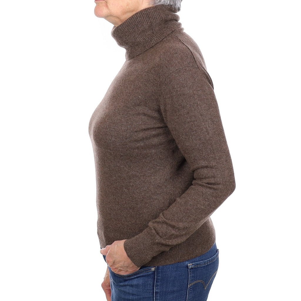 Mole Brown Cashmere Polo Neck Jumper Medium