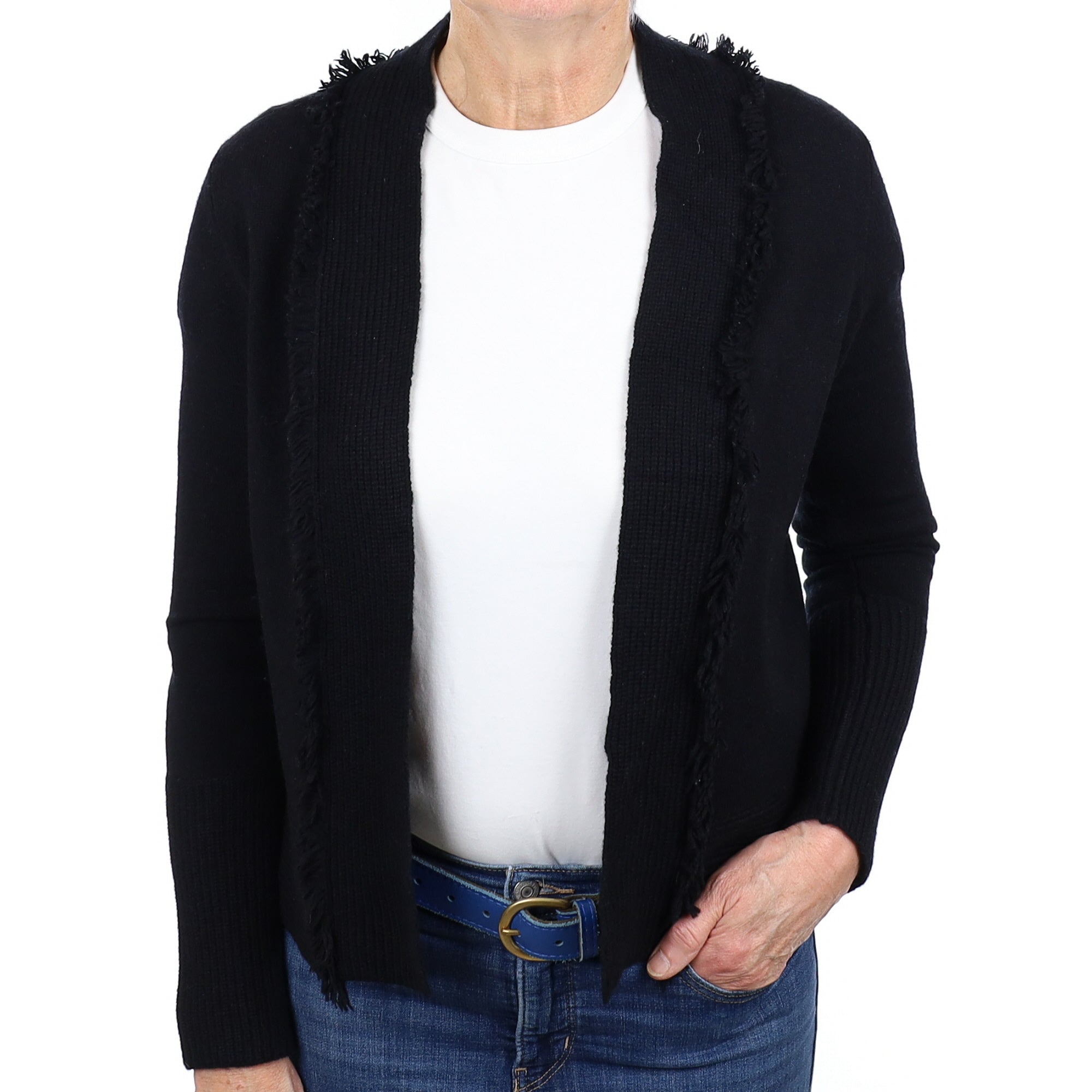 Black Cashmere Tassel Edge to Edge Cardigan Medium