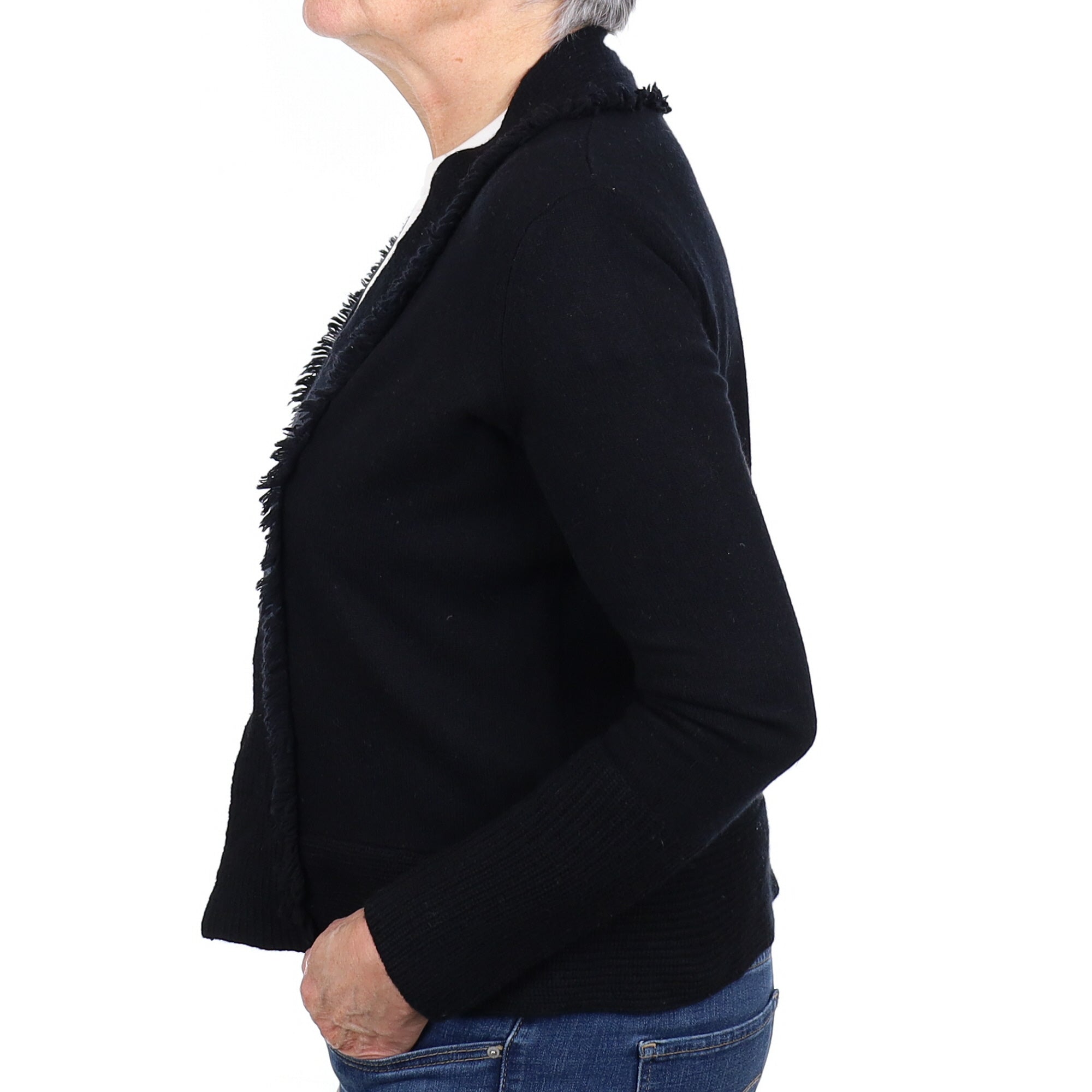 Black Cashmere Tassel Edge to Edge Cardigan Medium