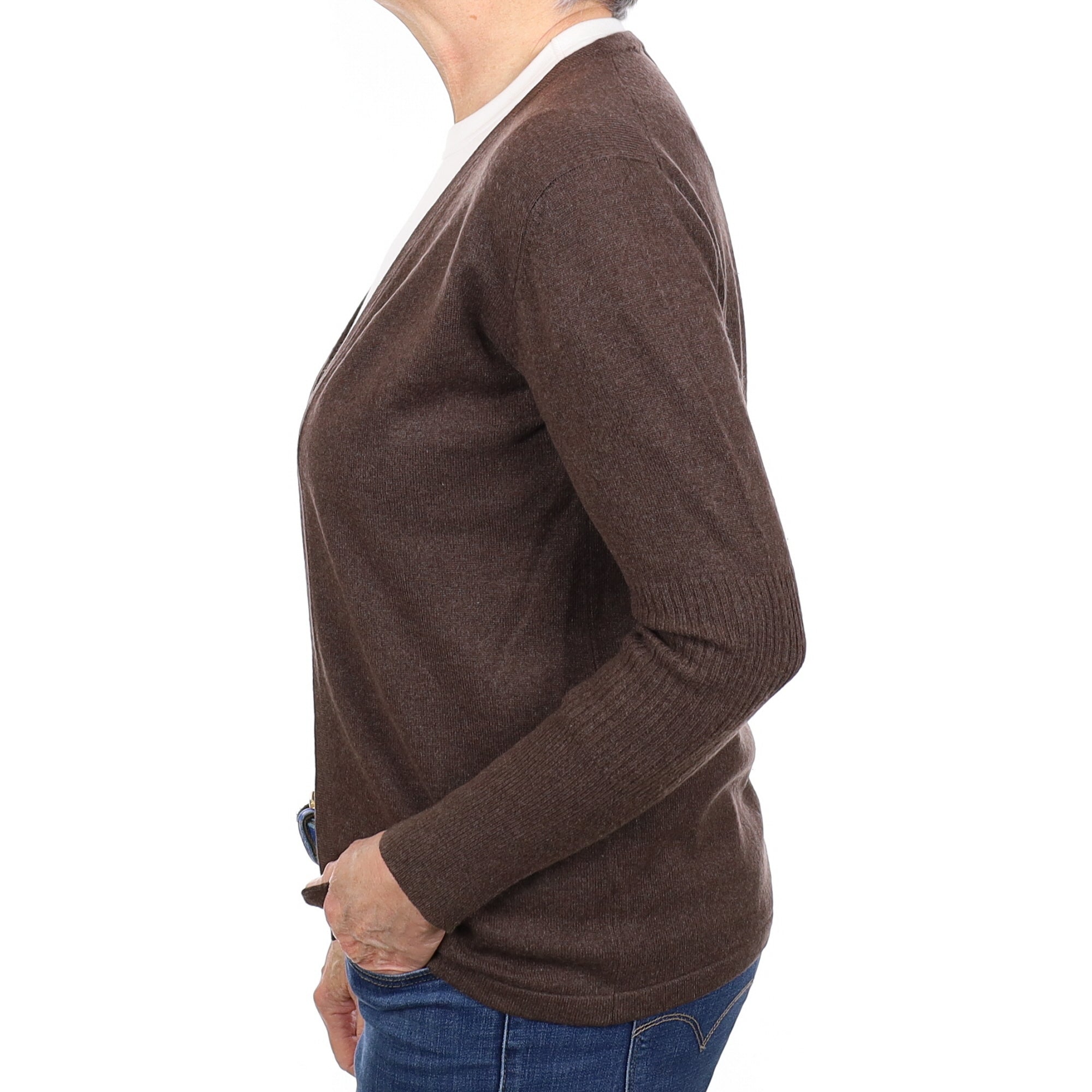 Mole Brown Cashmere Edge to Edge Cardigan Medium