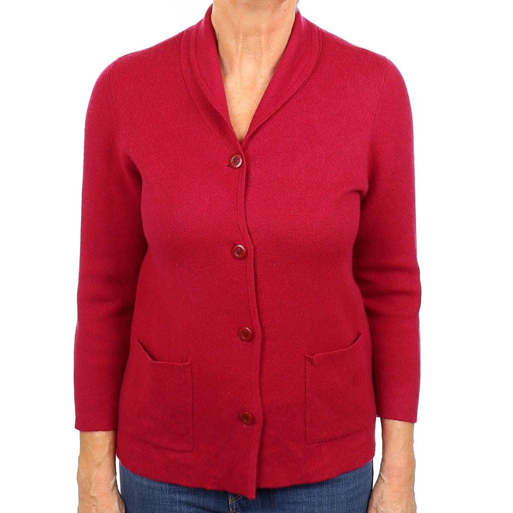 Cherry Pink Cashmere Shawl Collar Jacket with Pockets  Medium
