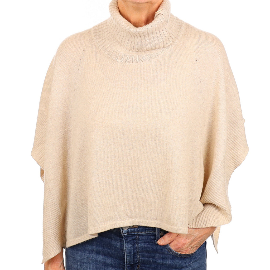 Oatmeal Cashmere Slouchy Poncho Style Polo Neck Jumper Medium